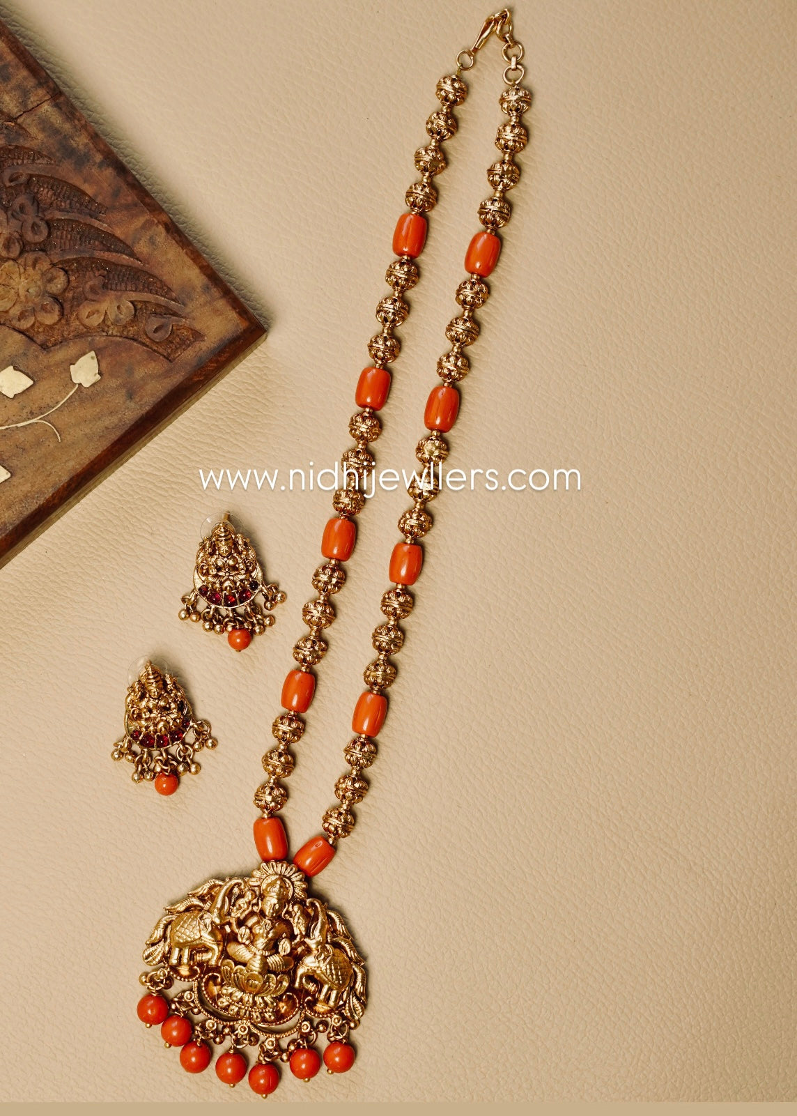 Lakshmi Coral Ball Haram With Earrings