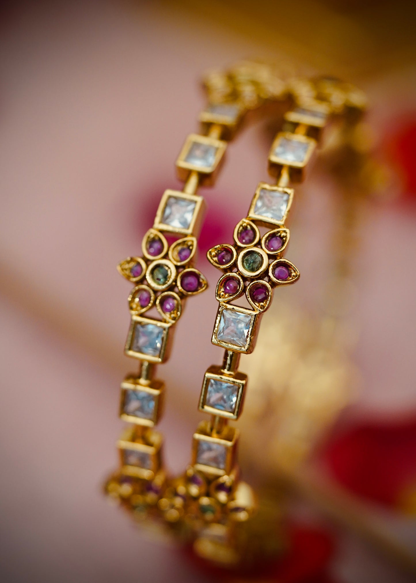 Elegant Kundan Bangles ✨
Adorned with floral detailing & sparkling square-cut kundan stones, these beauties bring the perfect royal charm to your festive look.