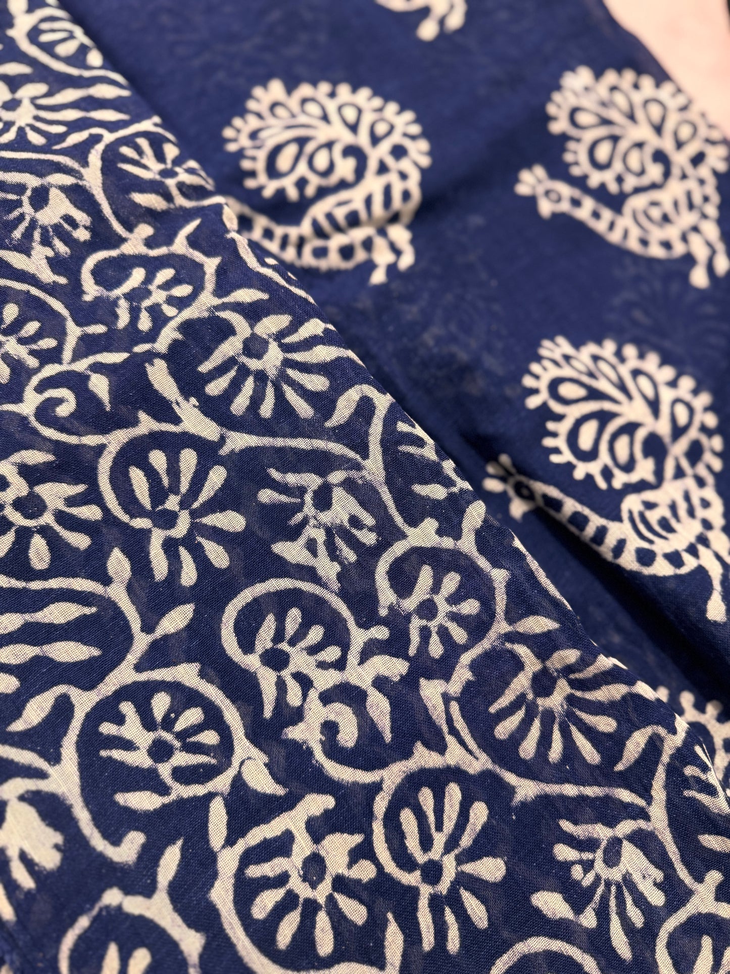 Indigo Linen cotton saree with silver thread border