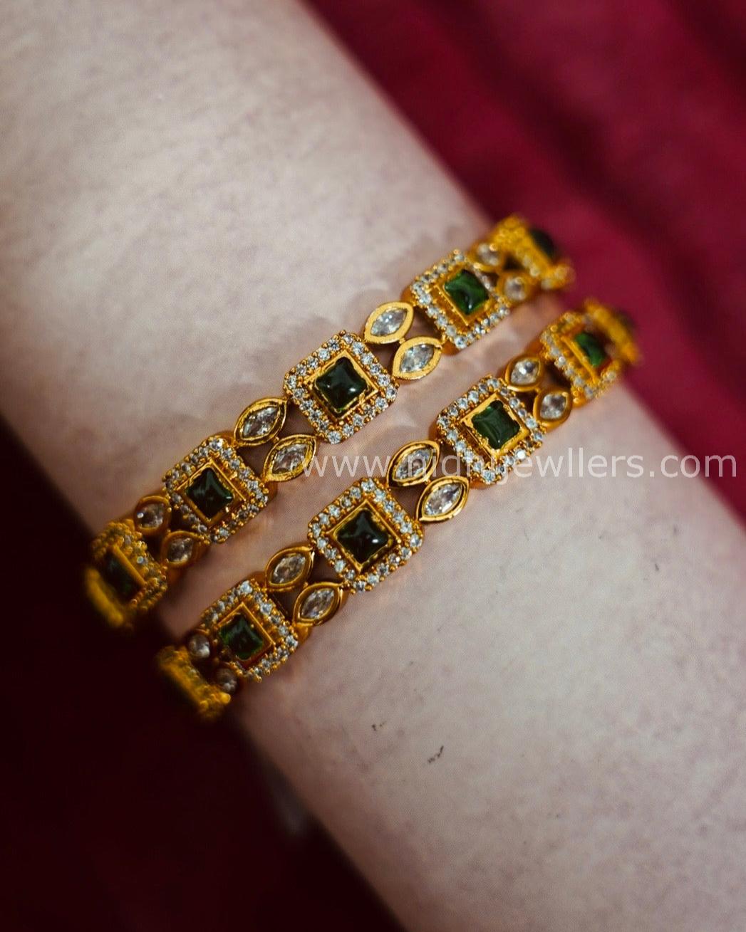 Premium green and white stone bangles