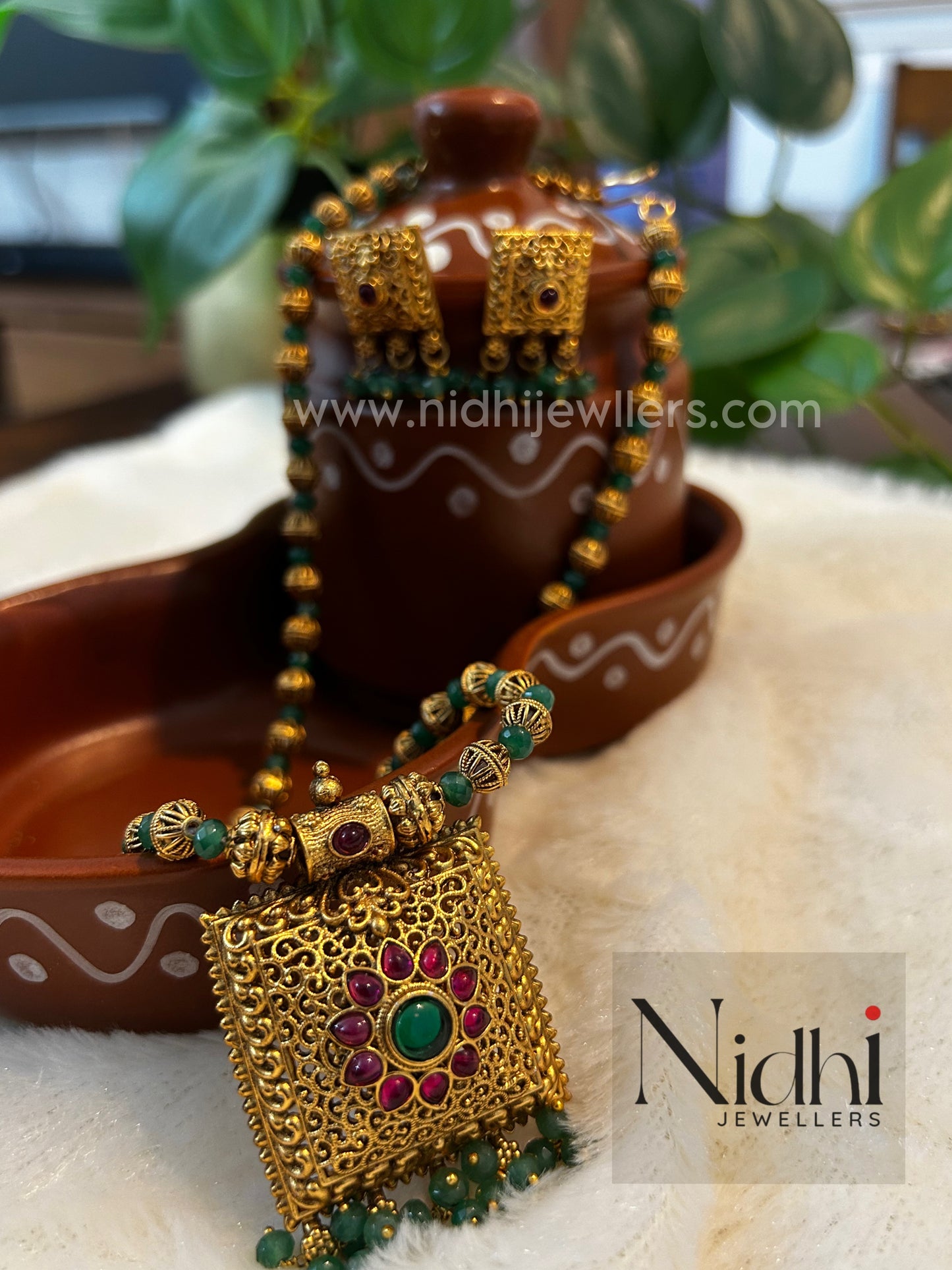 Green Stone Haram with earring