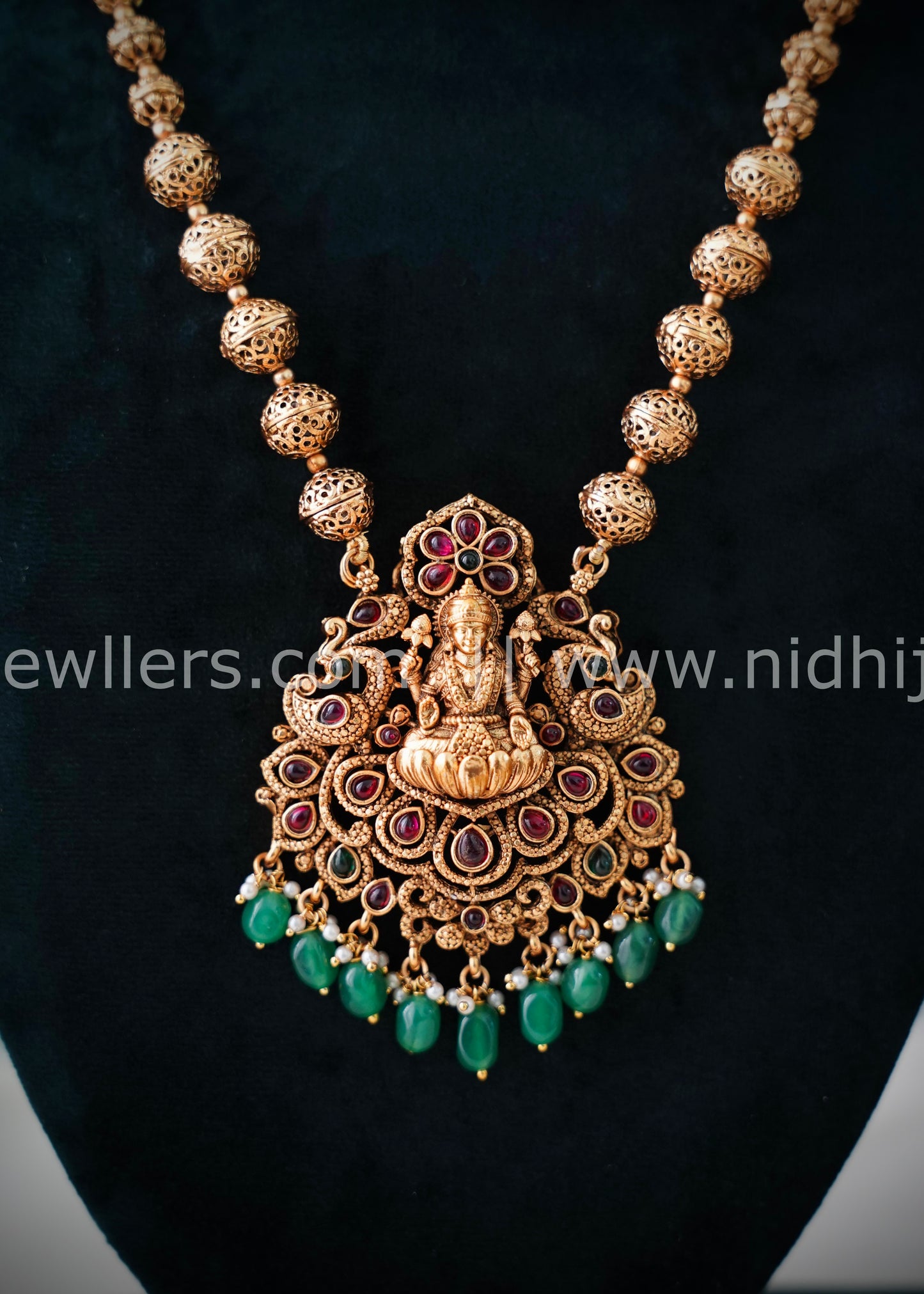 Premium Lakshmi haram with green beads