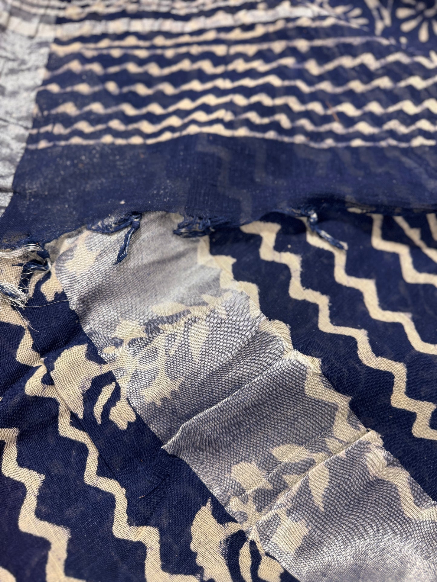 Indigo Linen cotton saree with silver thread border