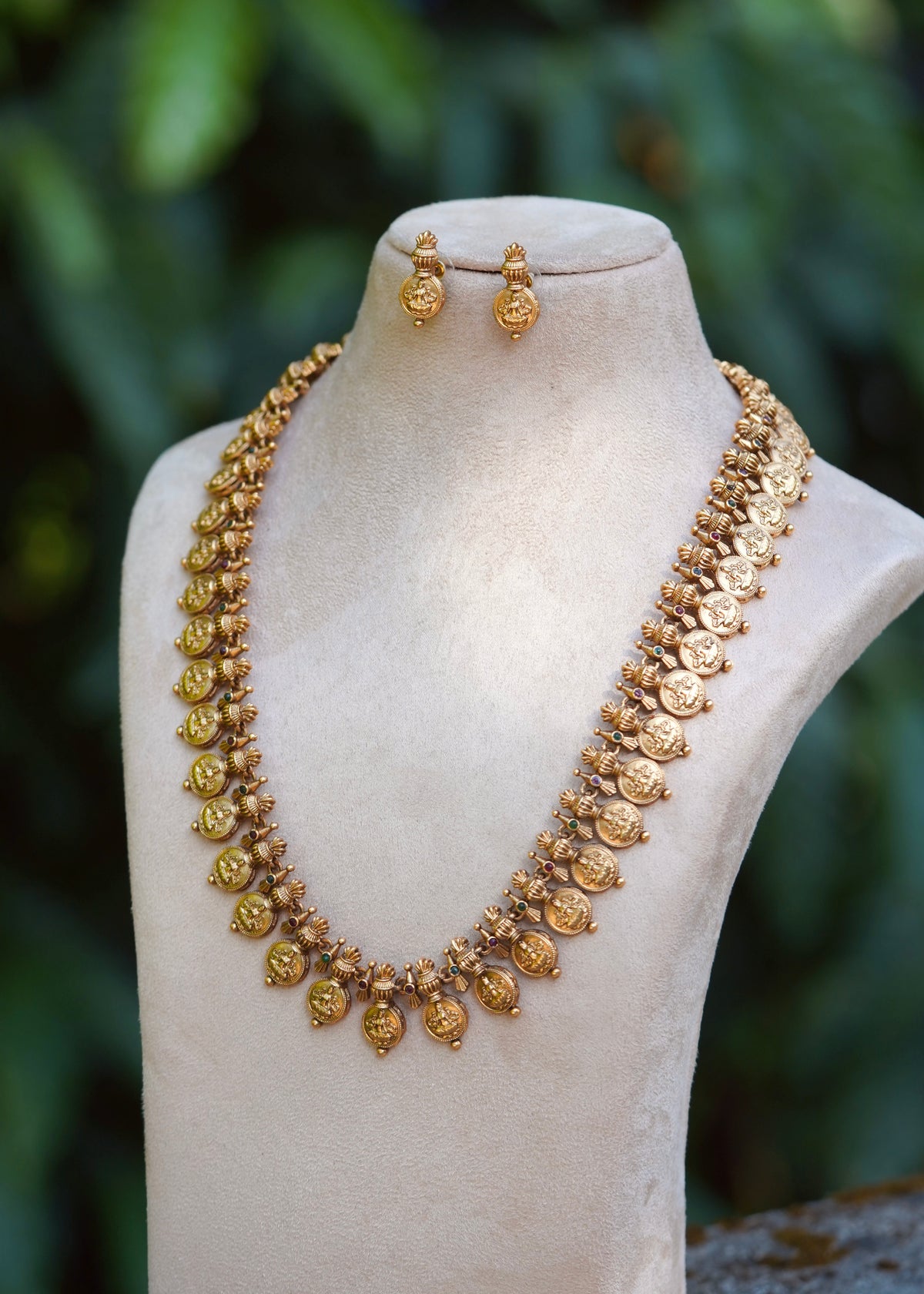 Grand Antique Goddess Lakshmi Kasu Mala Long Haram Set – Aardra