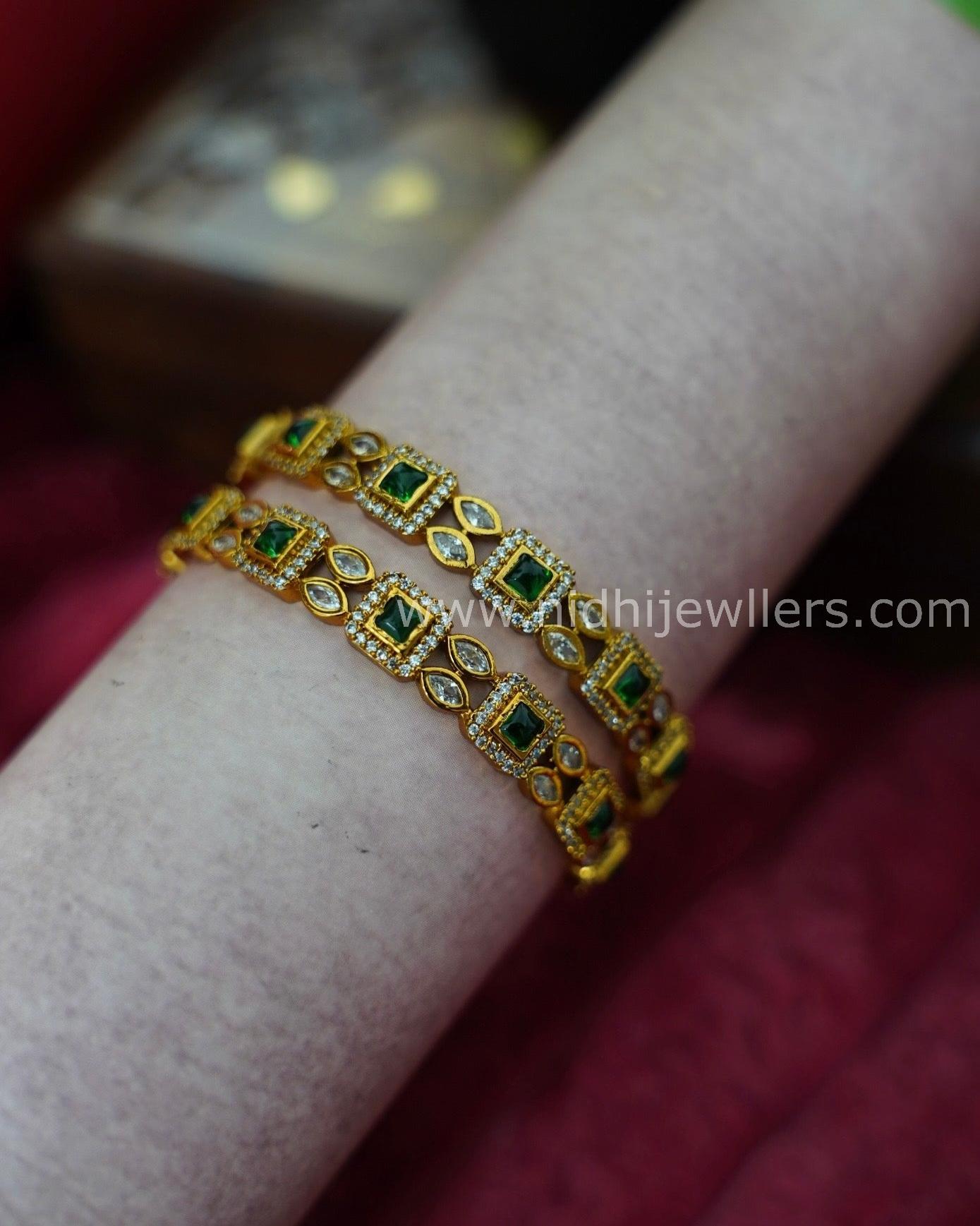Premium green and white stone bangles