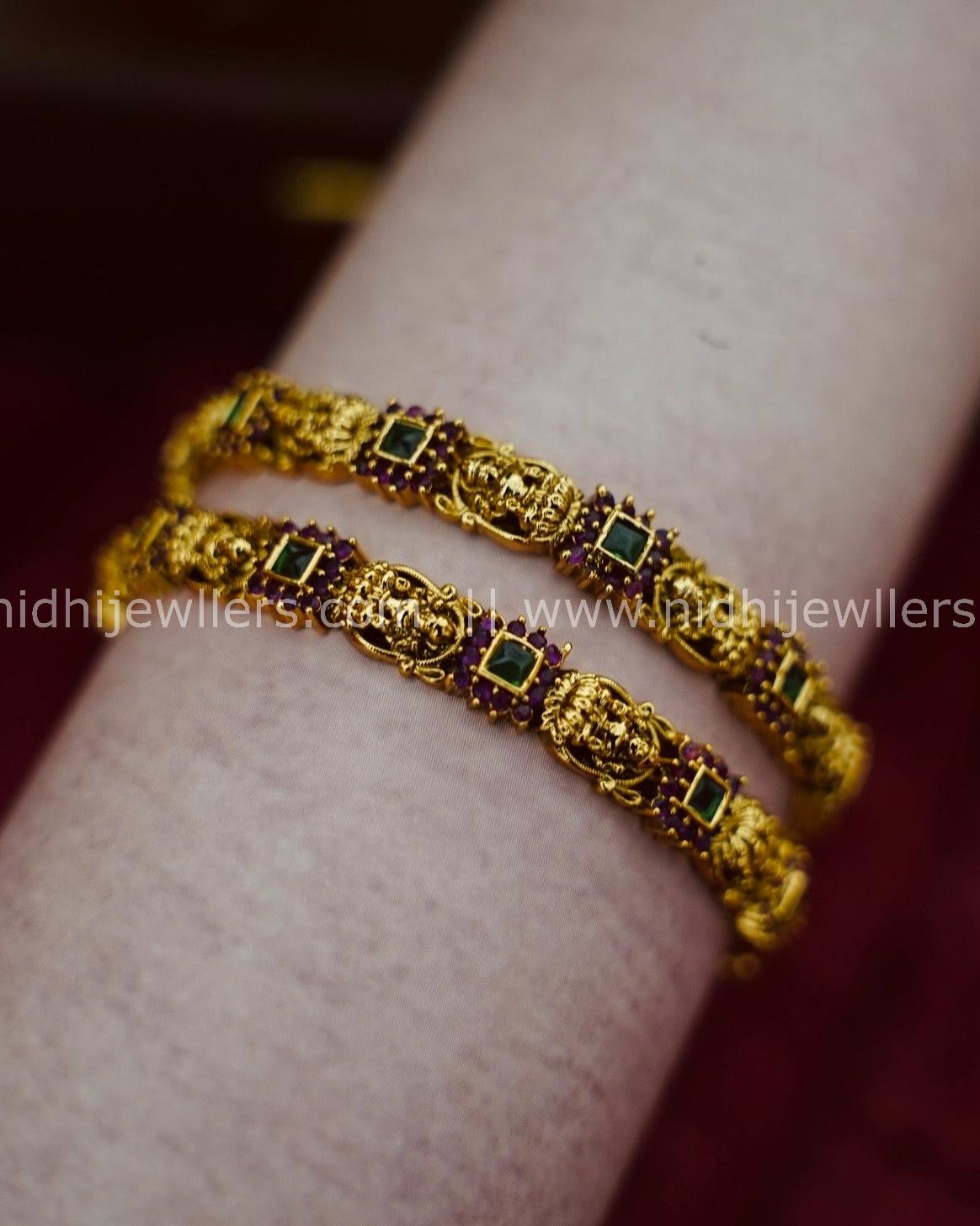 Premium Lakshmi pink and green stones bangles