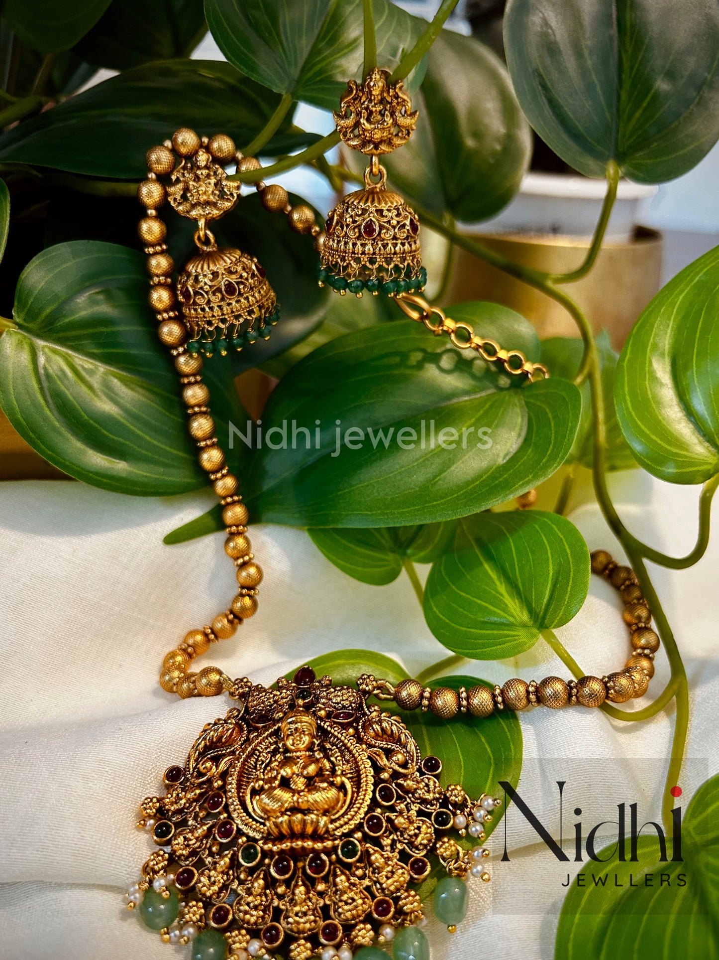 Lakshmi Golden Ball Haram Neckpiece With Earring (Jhumka)
