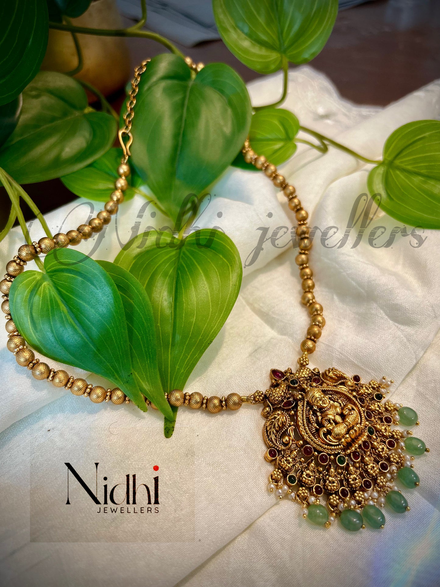 Lakshmi Golden Ball Haram Neckpiece With Earring (Jhumka)