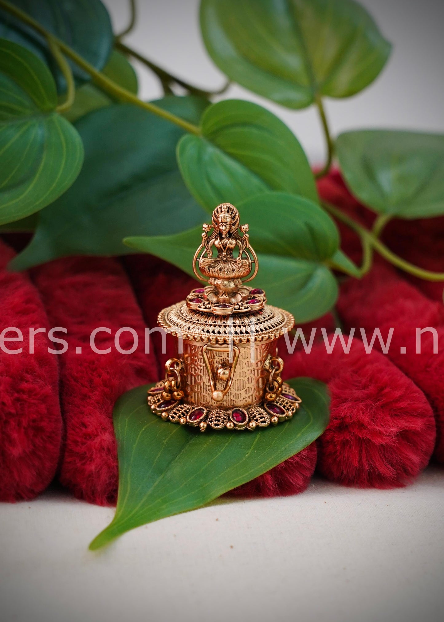Premium Traditional Lakshmi kumkum box with pink stones
