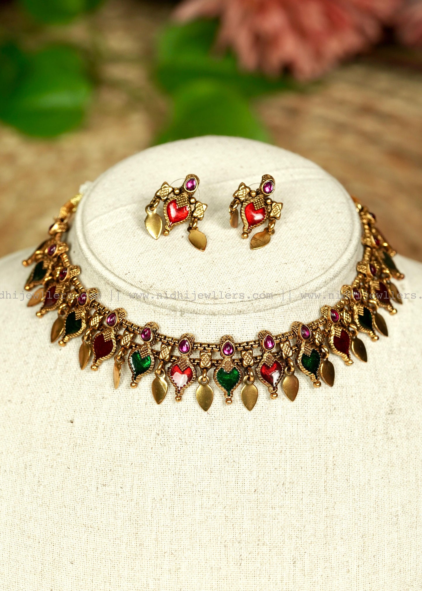 Affordable Antique Palakka Elakkathali Fusion Choker Set -Multi colour