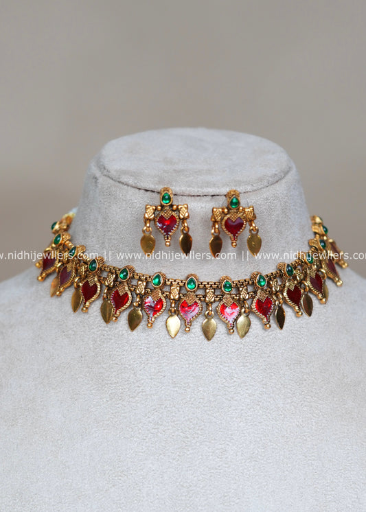 Palakka Elakkathali Fusion Choker Set -Maroon Red - (Elakkathali, Palakka)