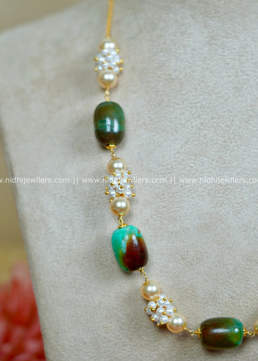 Premium Natural Tumbled Stone and Pearl Cluster Statement Mala-Avani