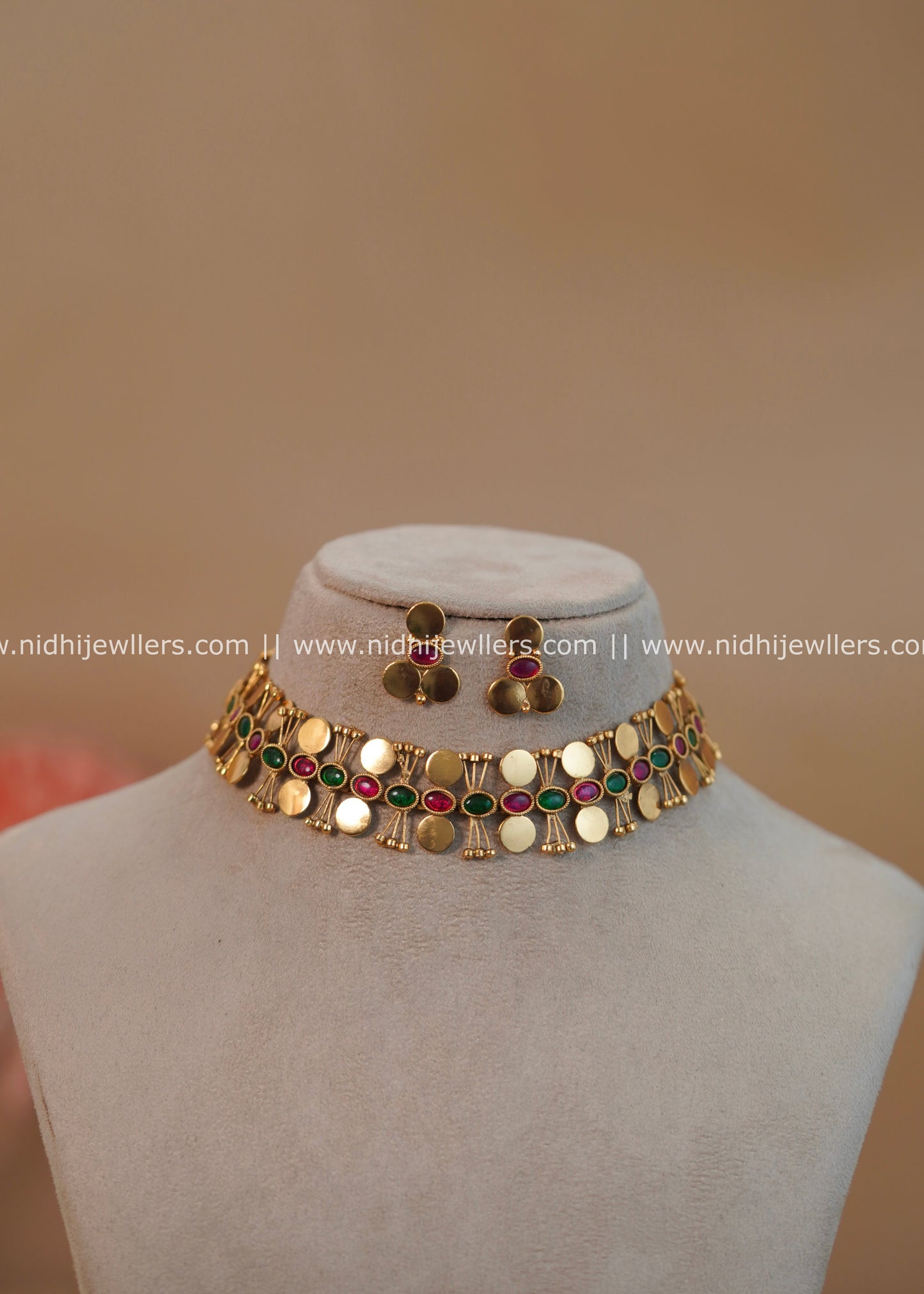 Geometric Alternating Kemp Coin Choker Set -Non Idol- Nihira -Multi Colour