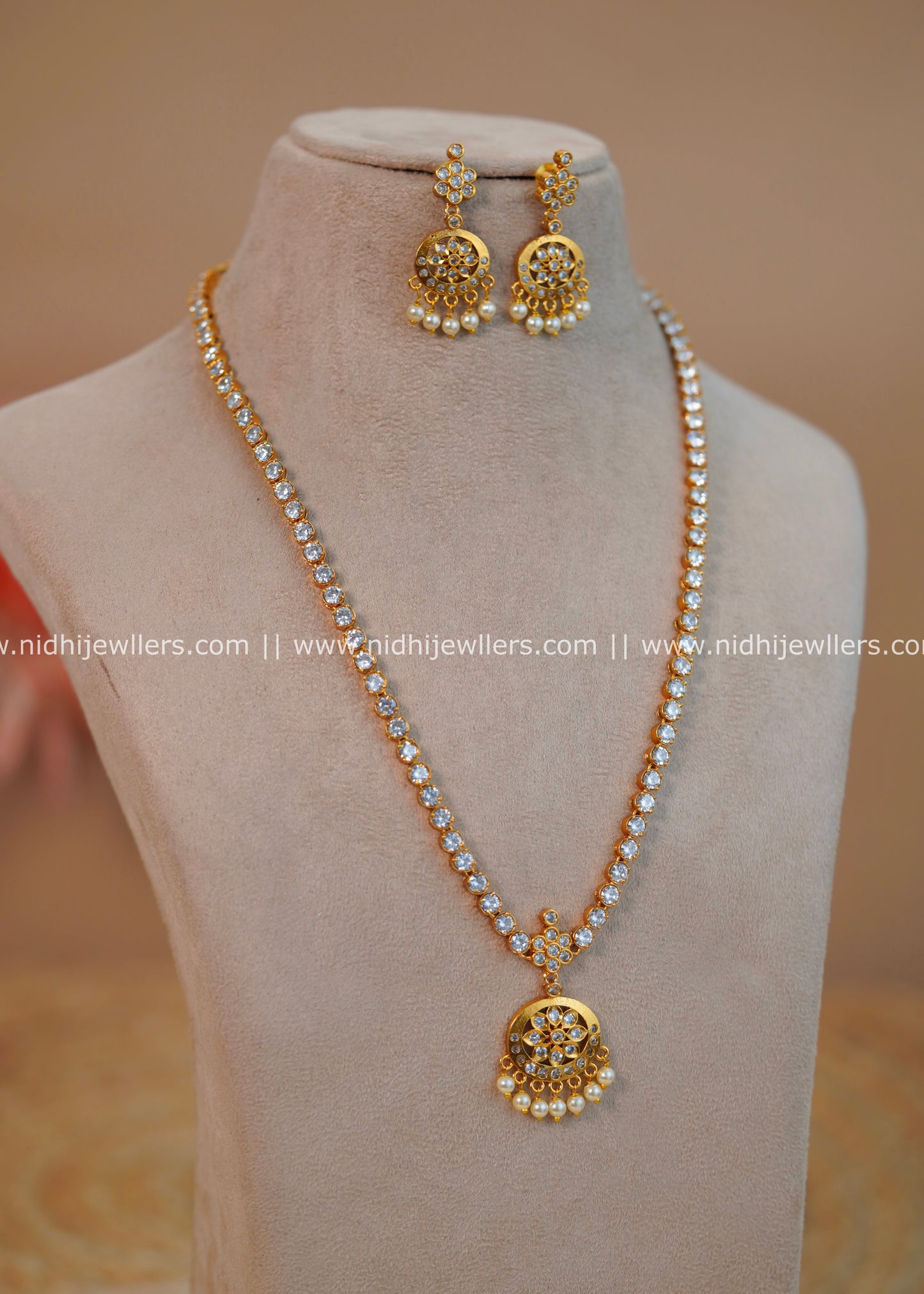 Pristine White Kemp Long Attigai Haram Set - Ritika