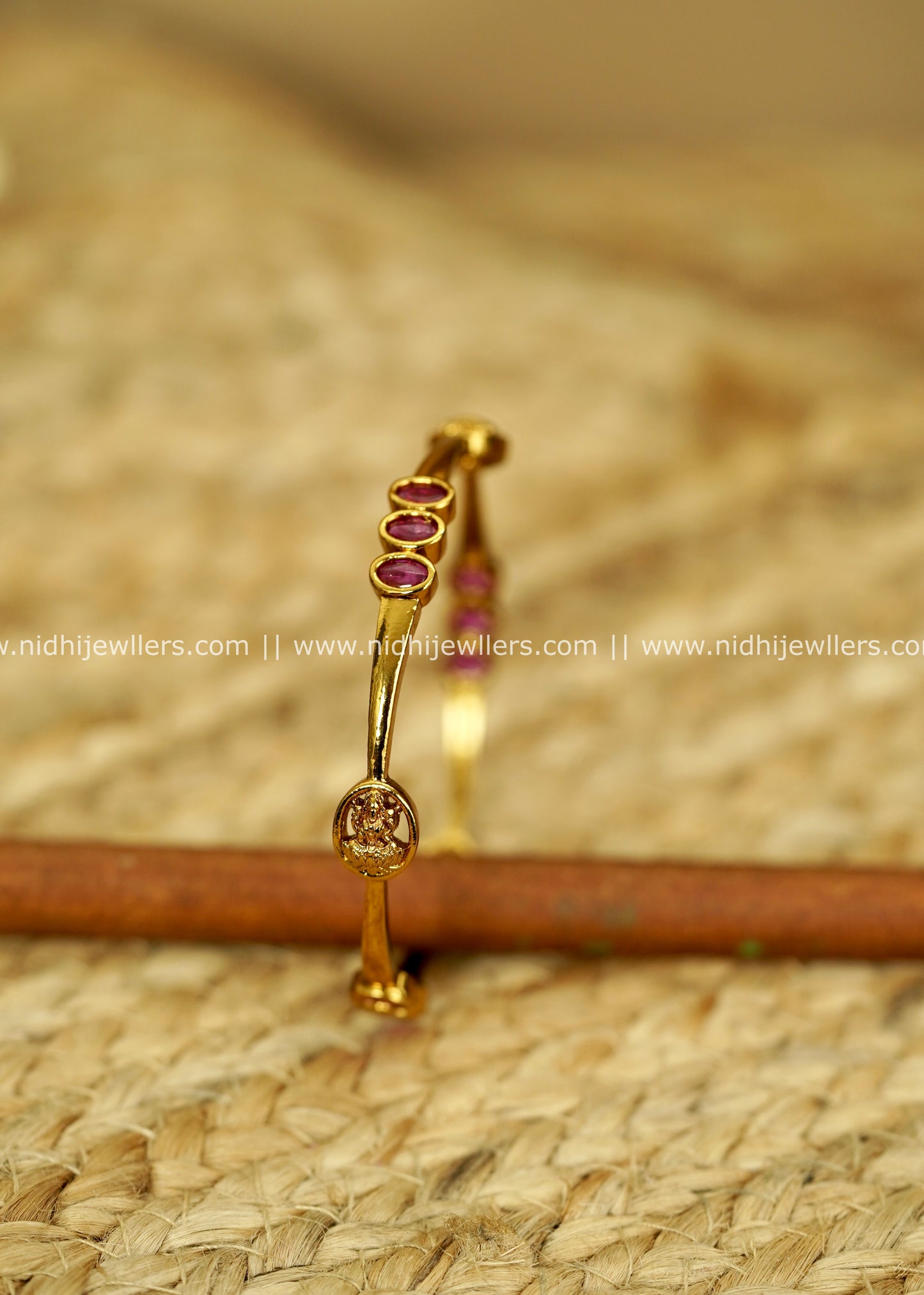 Premium Matte Gold-Finish Lakshmi Ruby Slim Bangle - Rhea