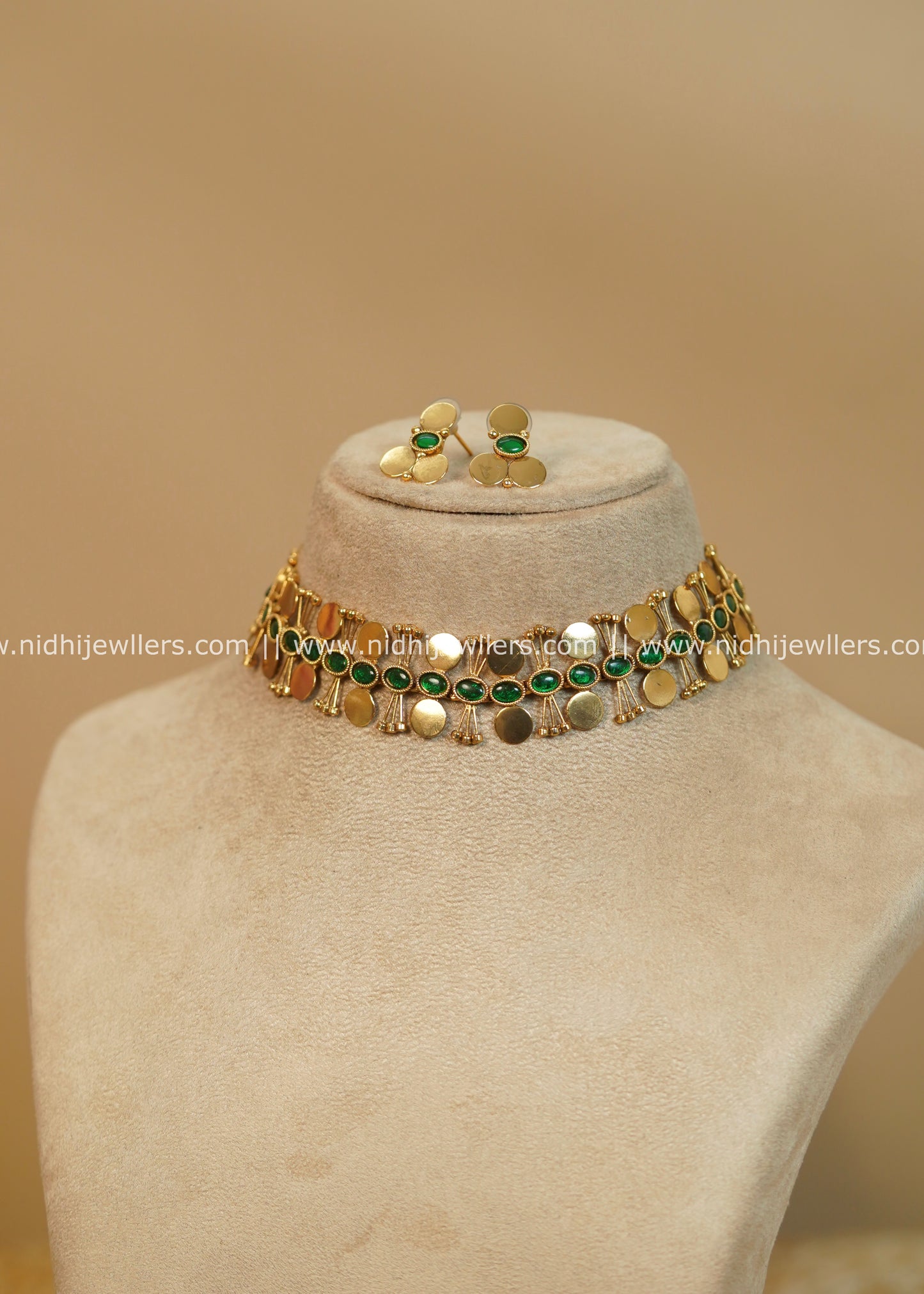 Antique Green Coin-Fringe Choker Set - Nihira