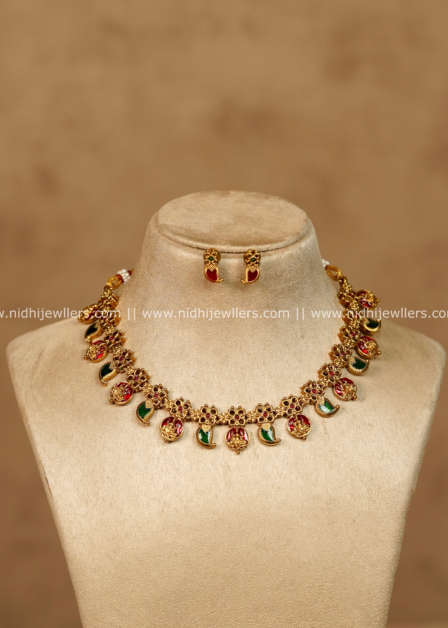 Antique Kemp & Lakshmi Motif Necklace Set-Namya -Multi Colour