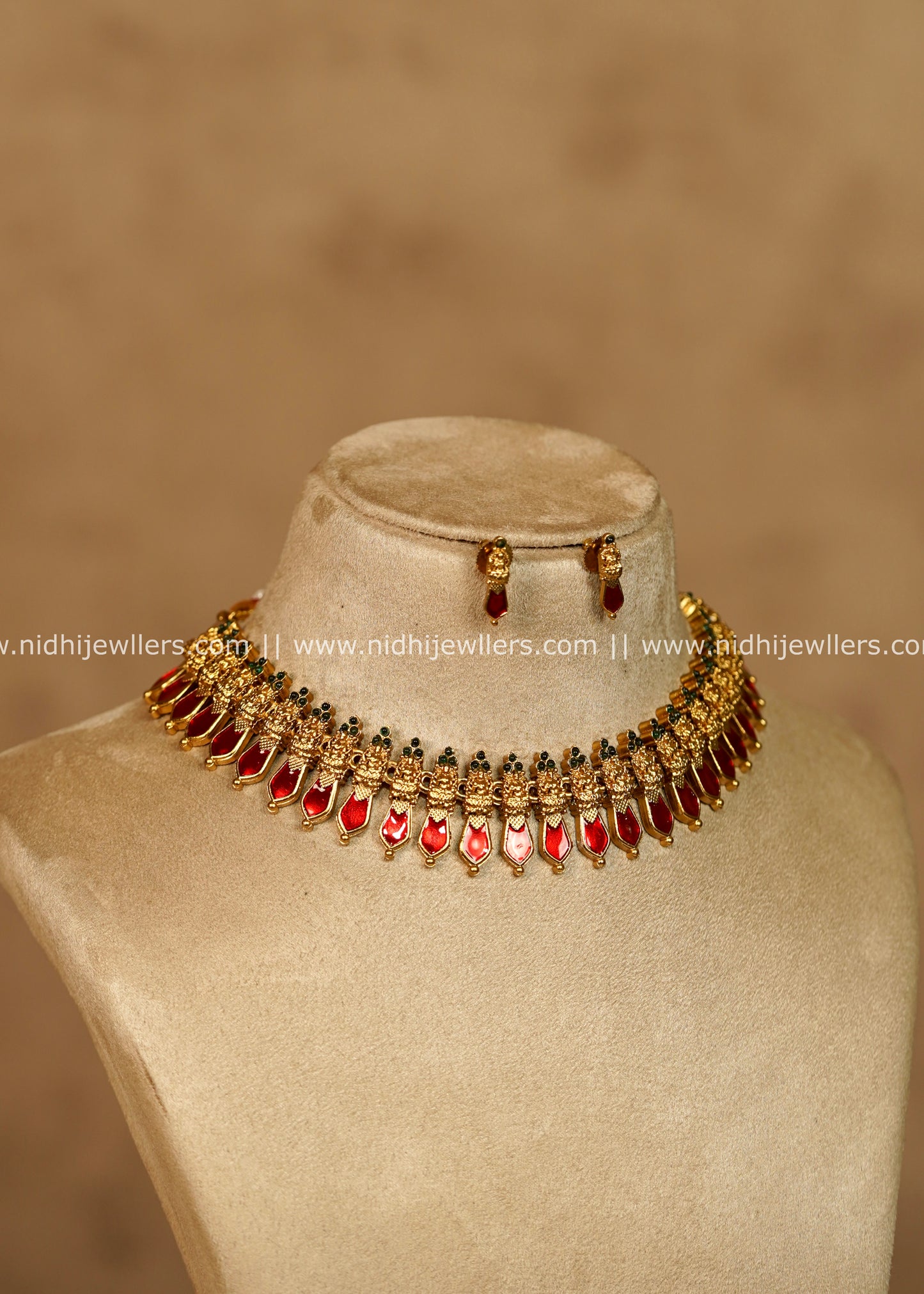 Lakshmi Nakshi Palakka Choker Set Red- Ahalya