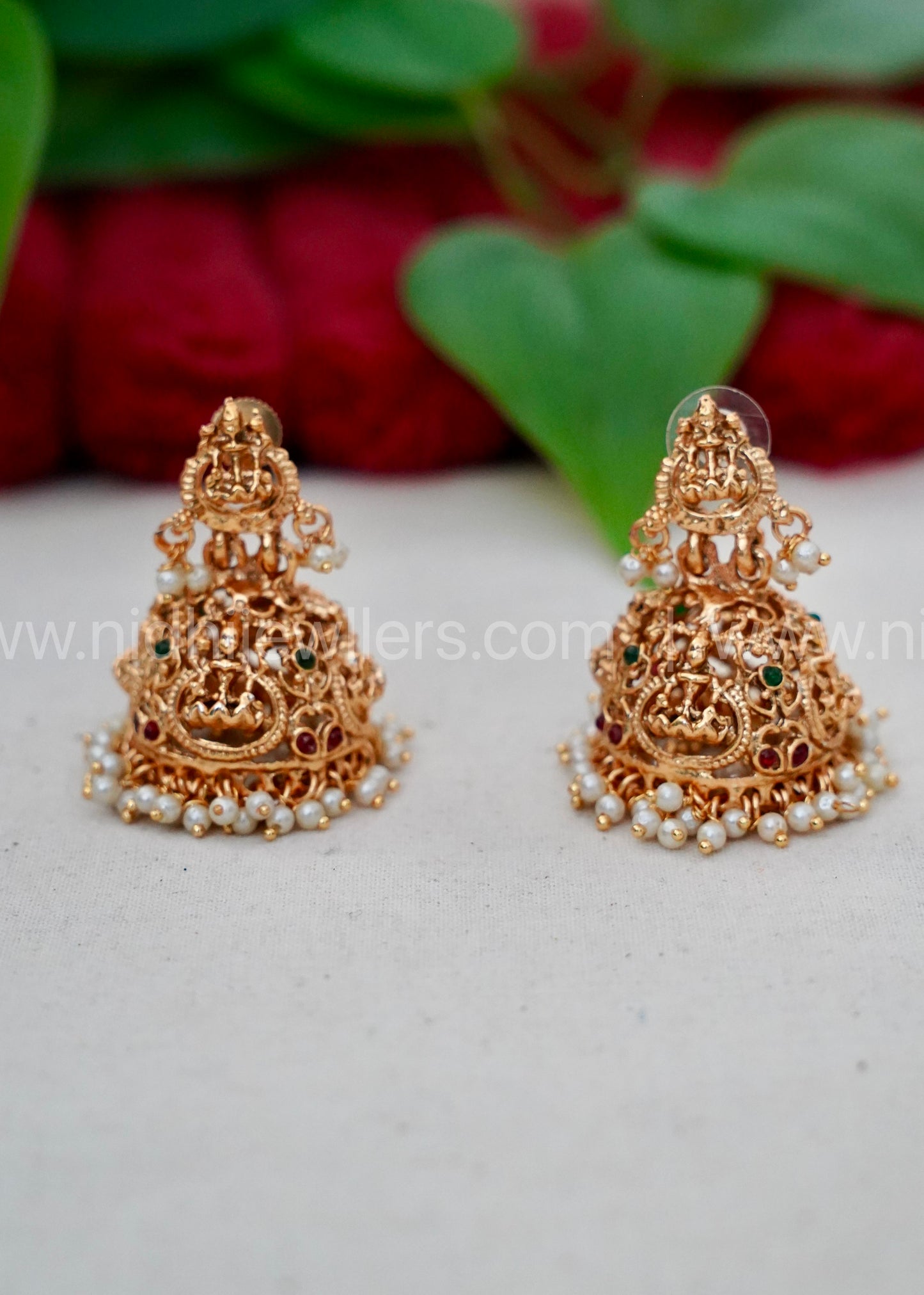 Lakshmi Jhumka light weight with white beads