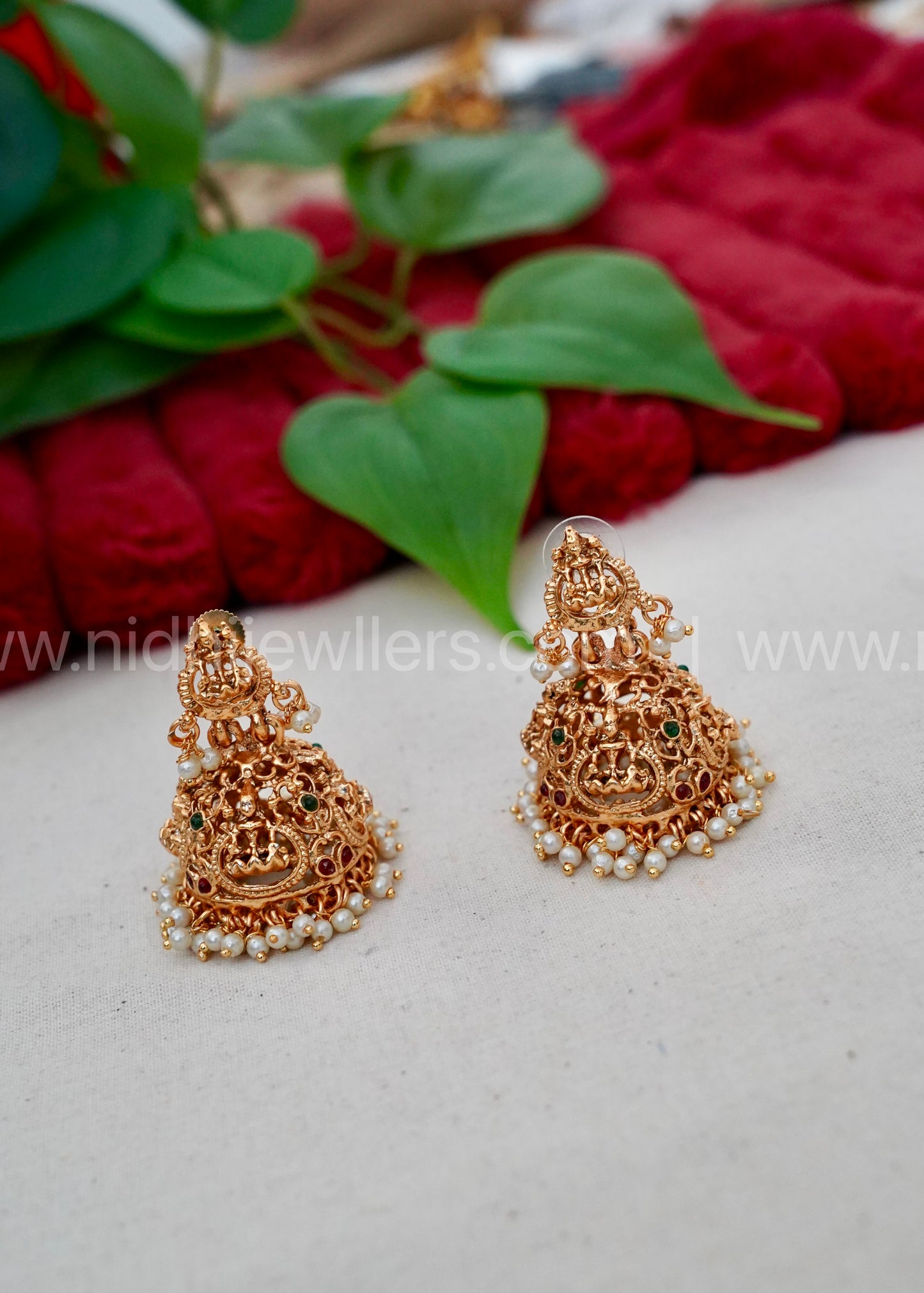 Lakshmi Jhumka light weight with white beads