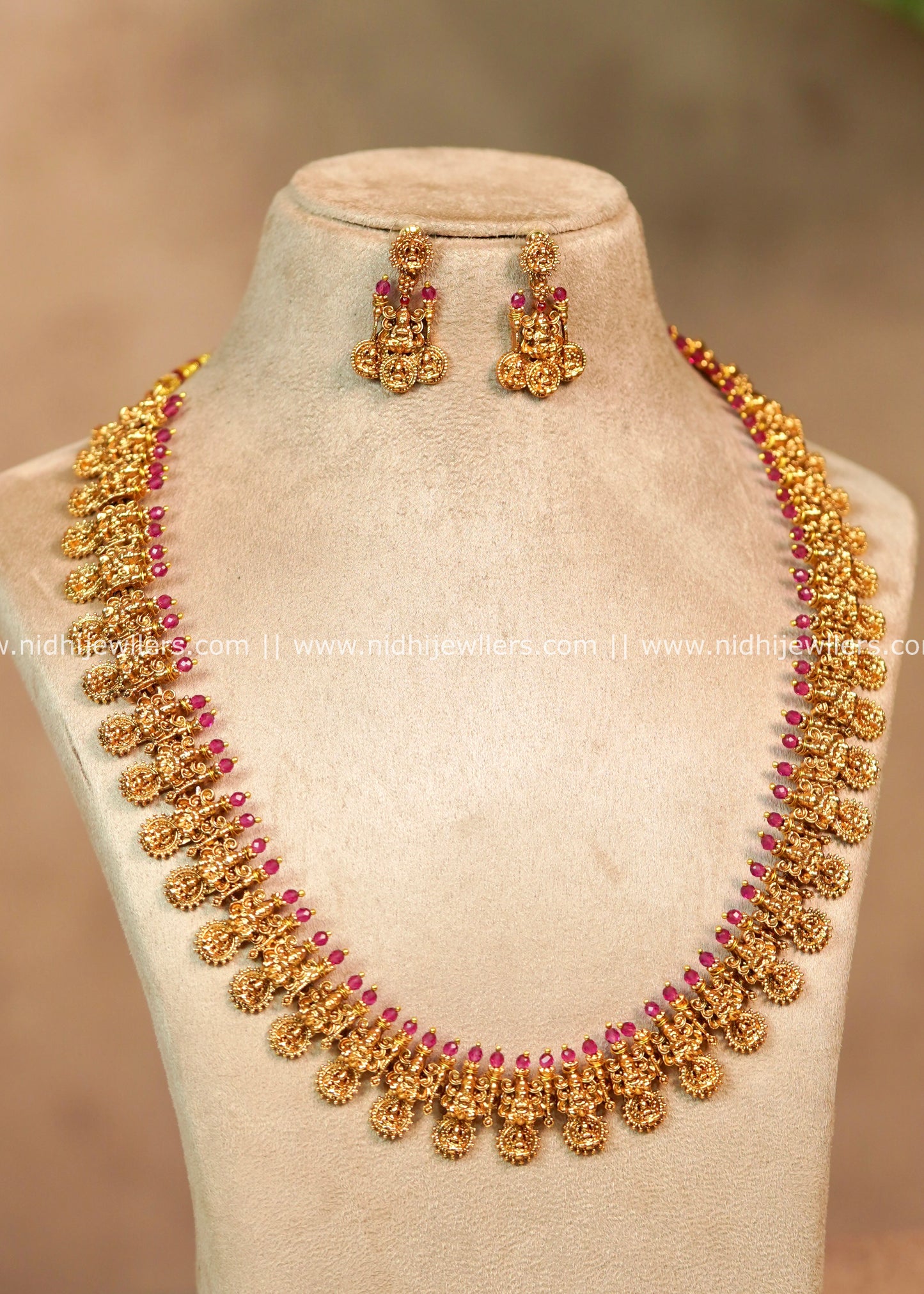 Lakshmi Nakshi Temple Long Haram Set with Matching Earrings – Gaytri