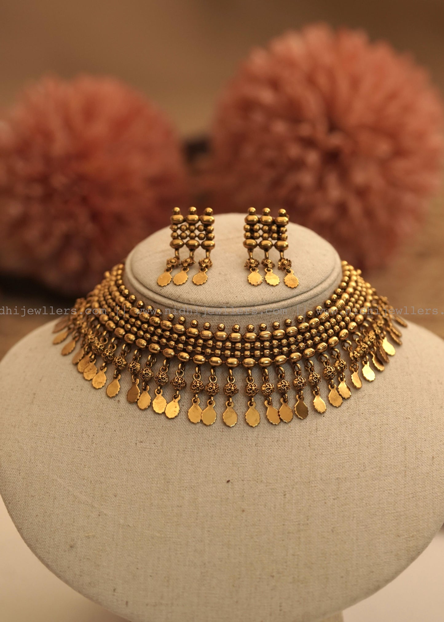 Antique Grand Elakkathali Multi-Layered Choker Sett with Matching Earrings- (elakkatali)ET6