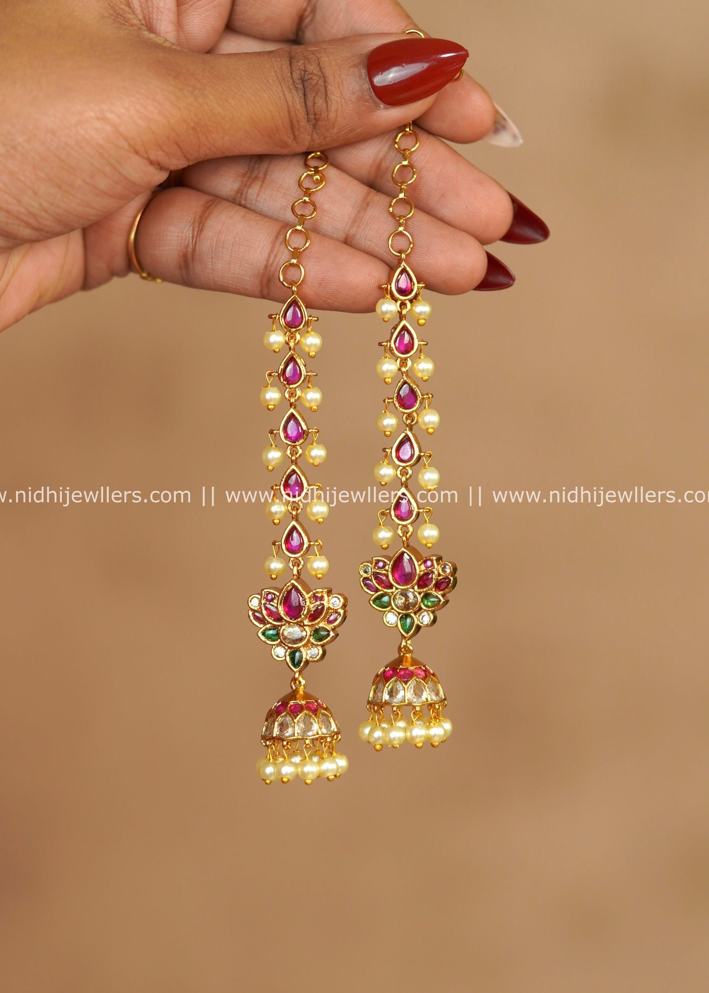 Lotus Kemp & Uncut Stone Mattilu Jhumka Earrings with Pearl Drops – Mrinal