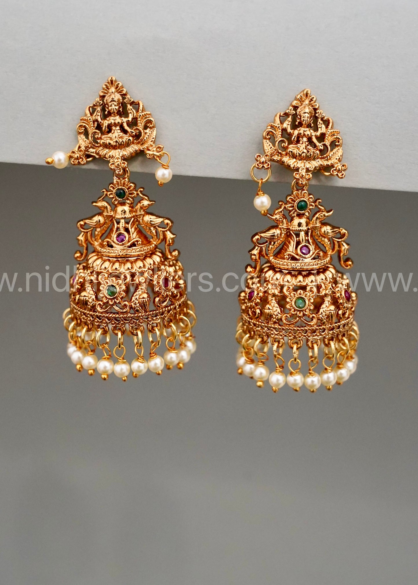 Premium light weight Lakshmi Jhumka with white beads