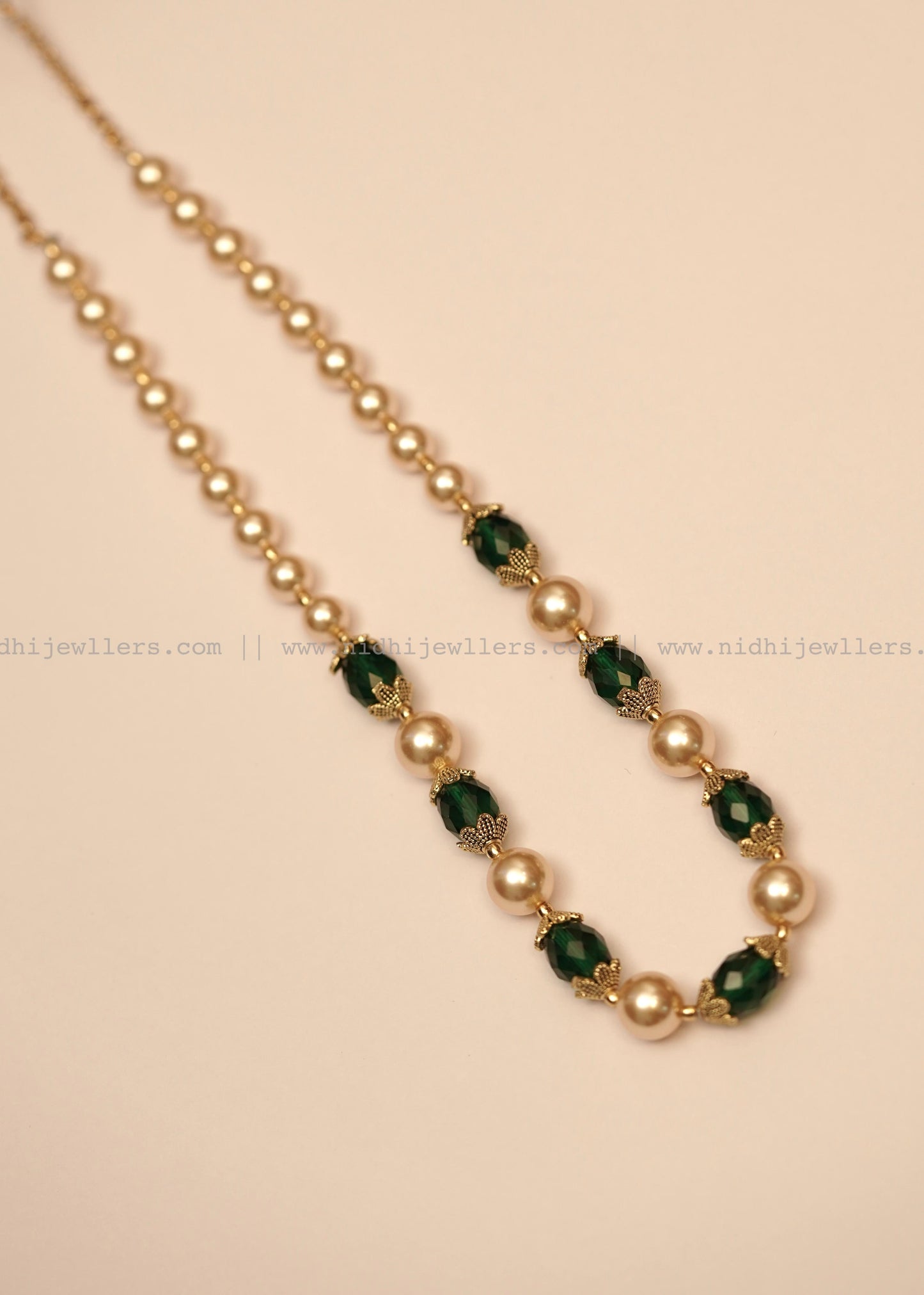 Antique Pearl and Gold Filigree Single-Strand Mala Necklace- Anaya