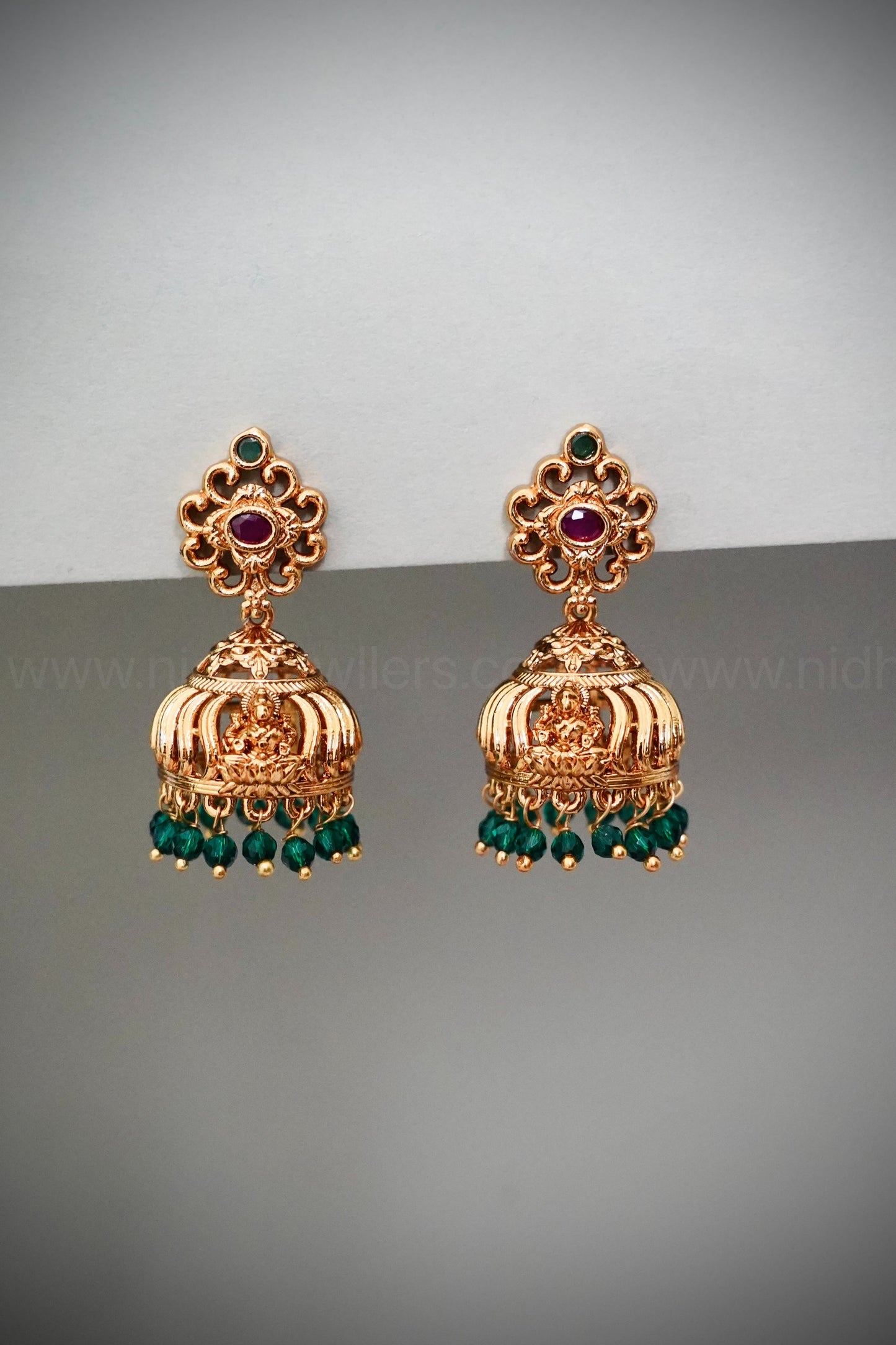Premium Lakshmi Jhumka with green beads
