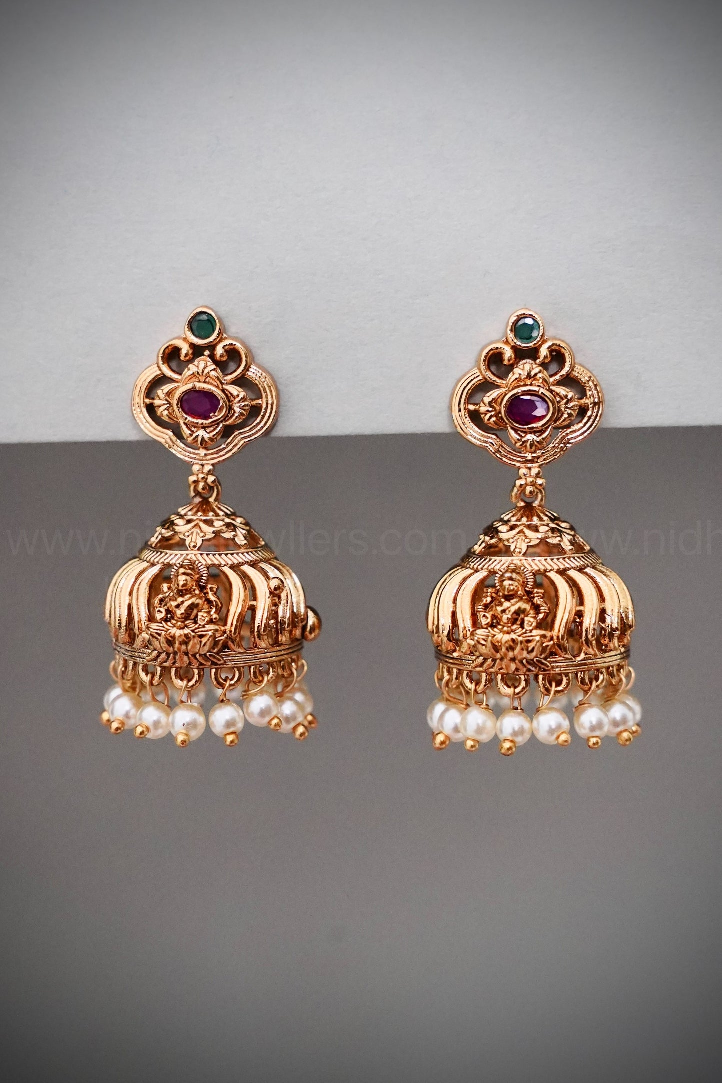 Premium Lakshmi Jhumka with white beads