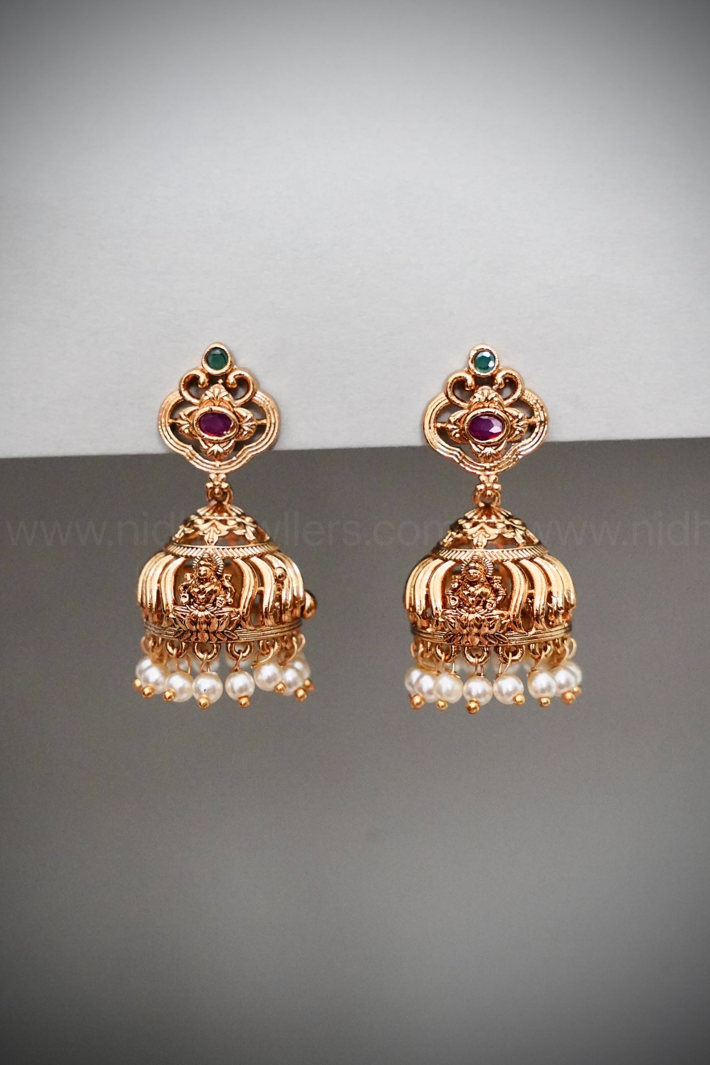 Premium Lakshmi Jhumka with white beads