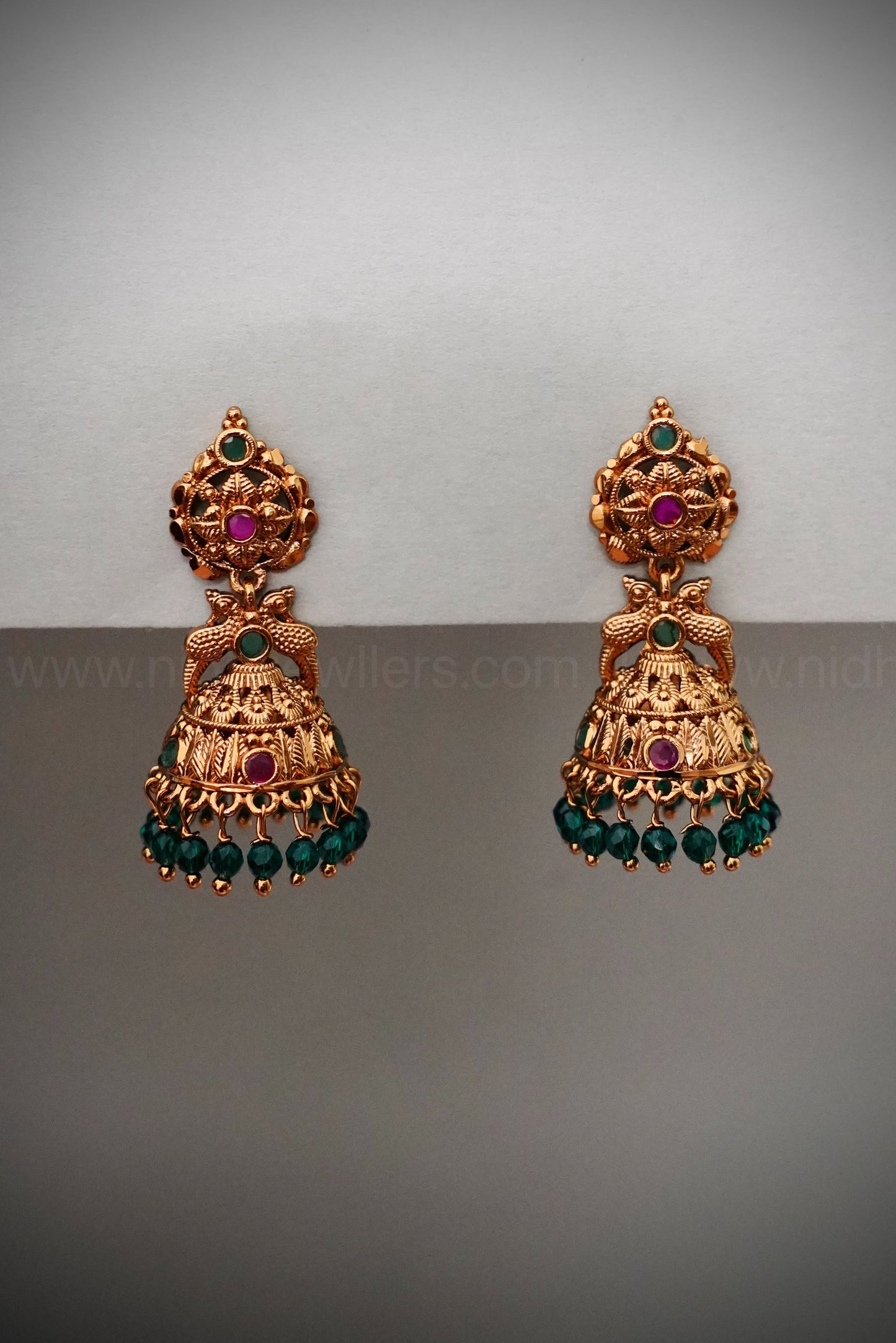 Deer Jhumka with green beads