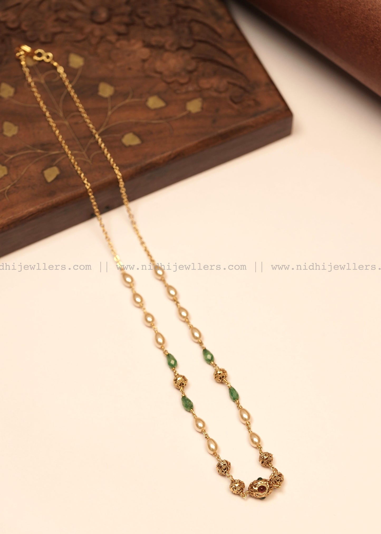 Antique Teardrop Rice Pearl and Filigree Single-Strand Mala Necklace- Avani
