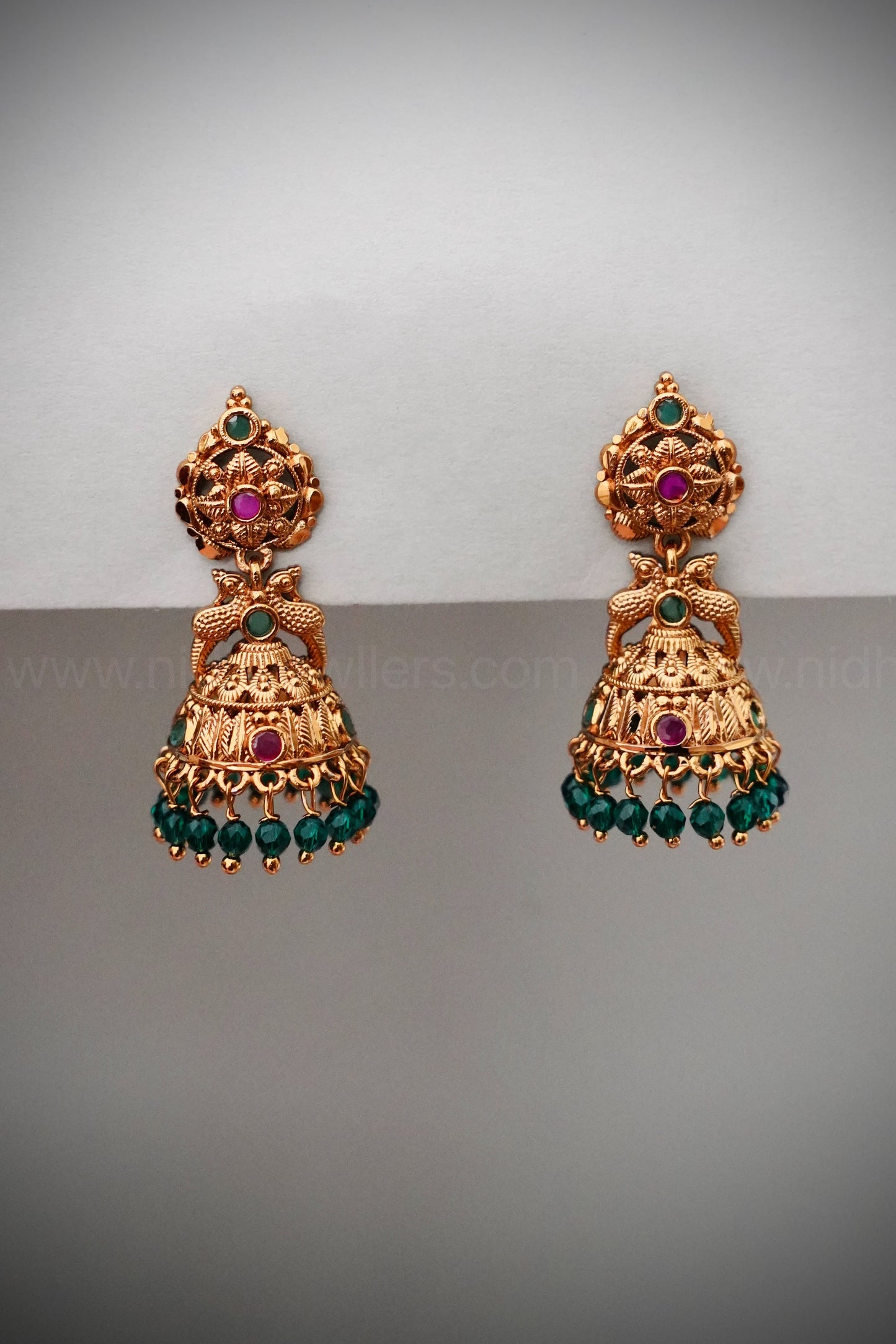Deer Jhumka with green beads