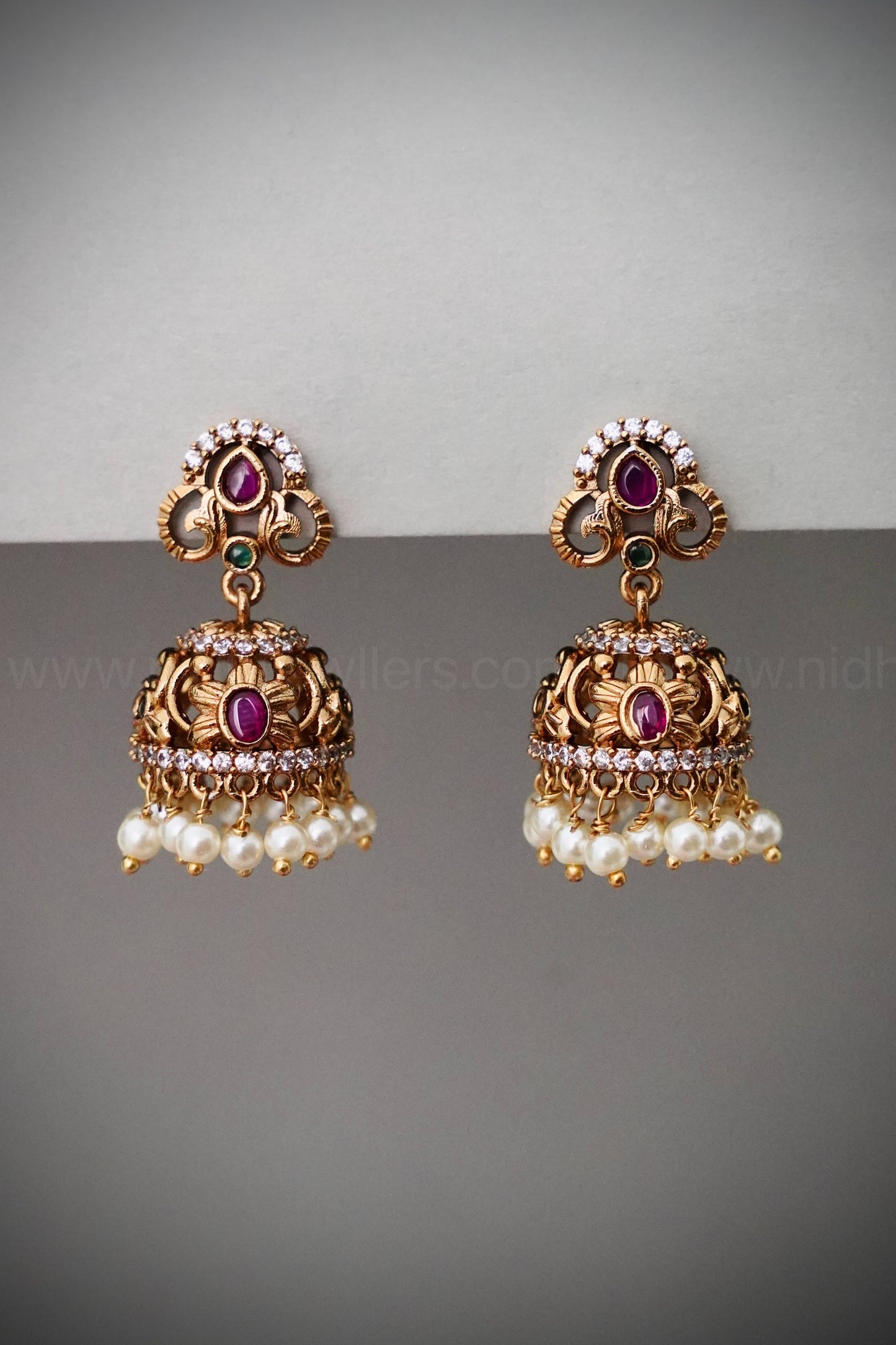 Premium AD stone ruby jhumka