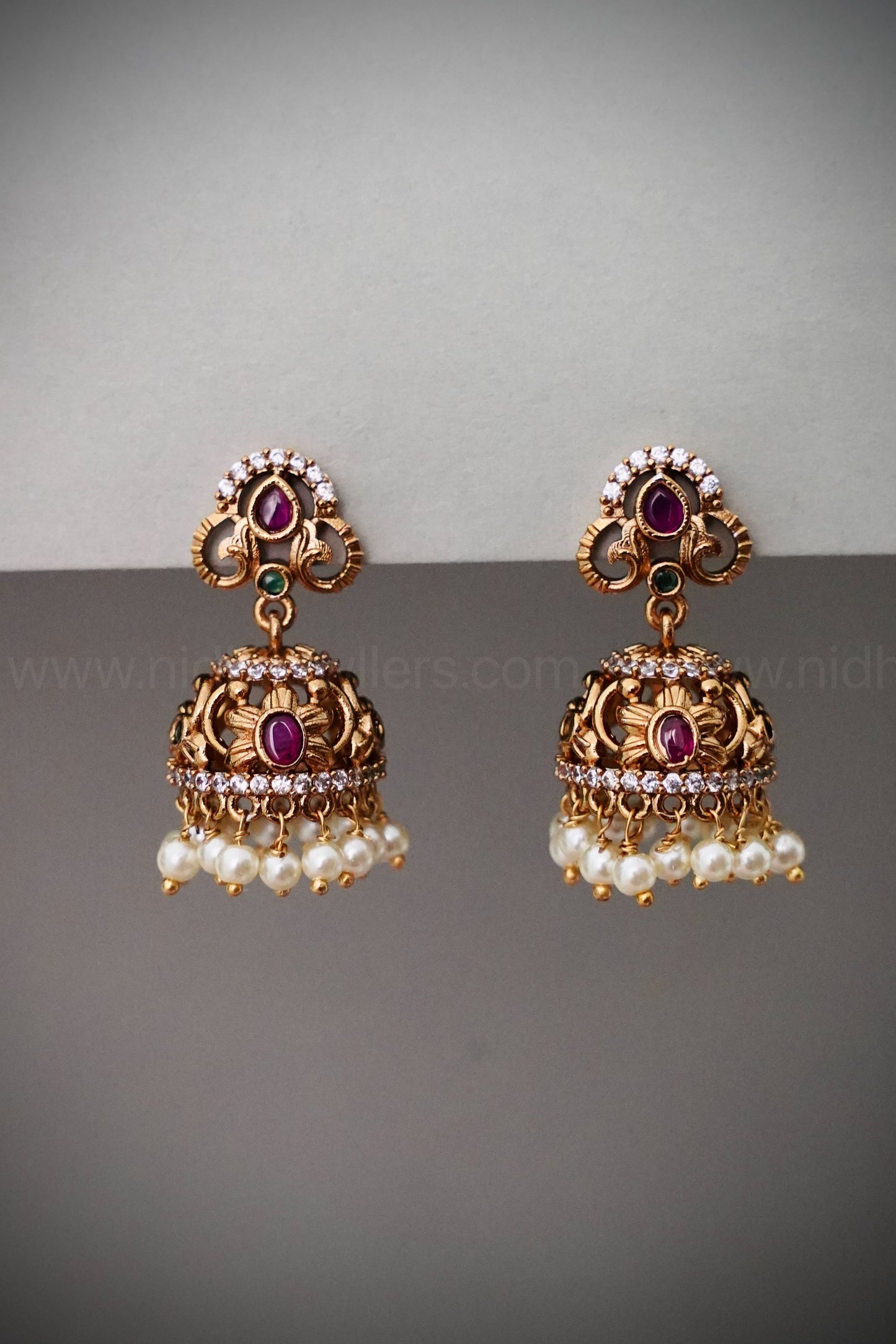 Premium AD stone ruby jhumka