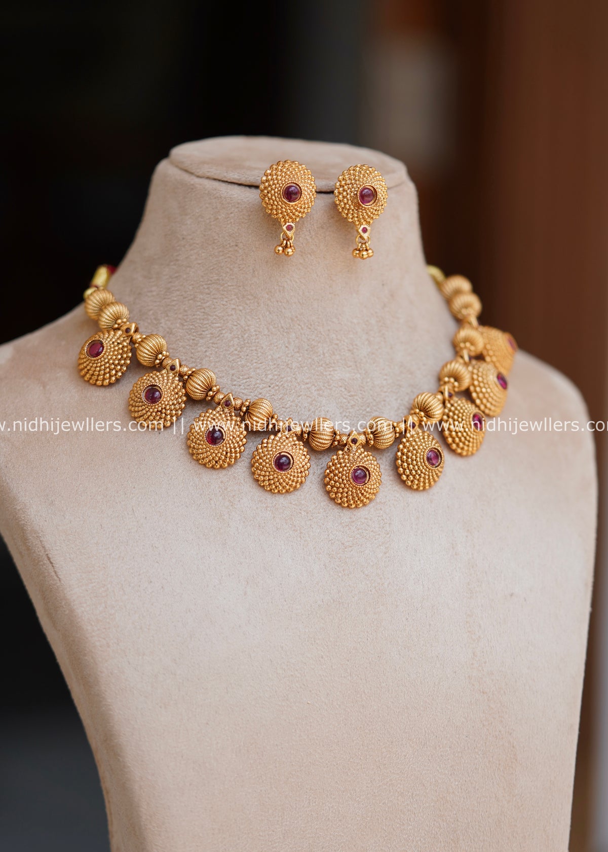 Heritage Granulated Dome Medallion Necklace Set with Ruby Kemp – Vimala