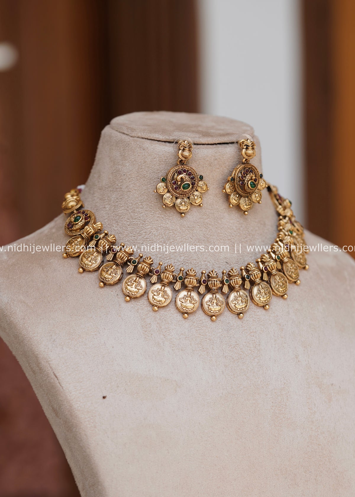 Antique Goddess Lakshmi Kasu Mala Coin Choker Necklace Set – Bhagya