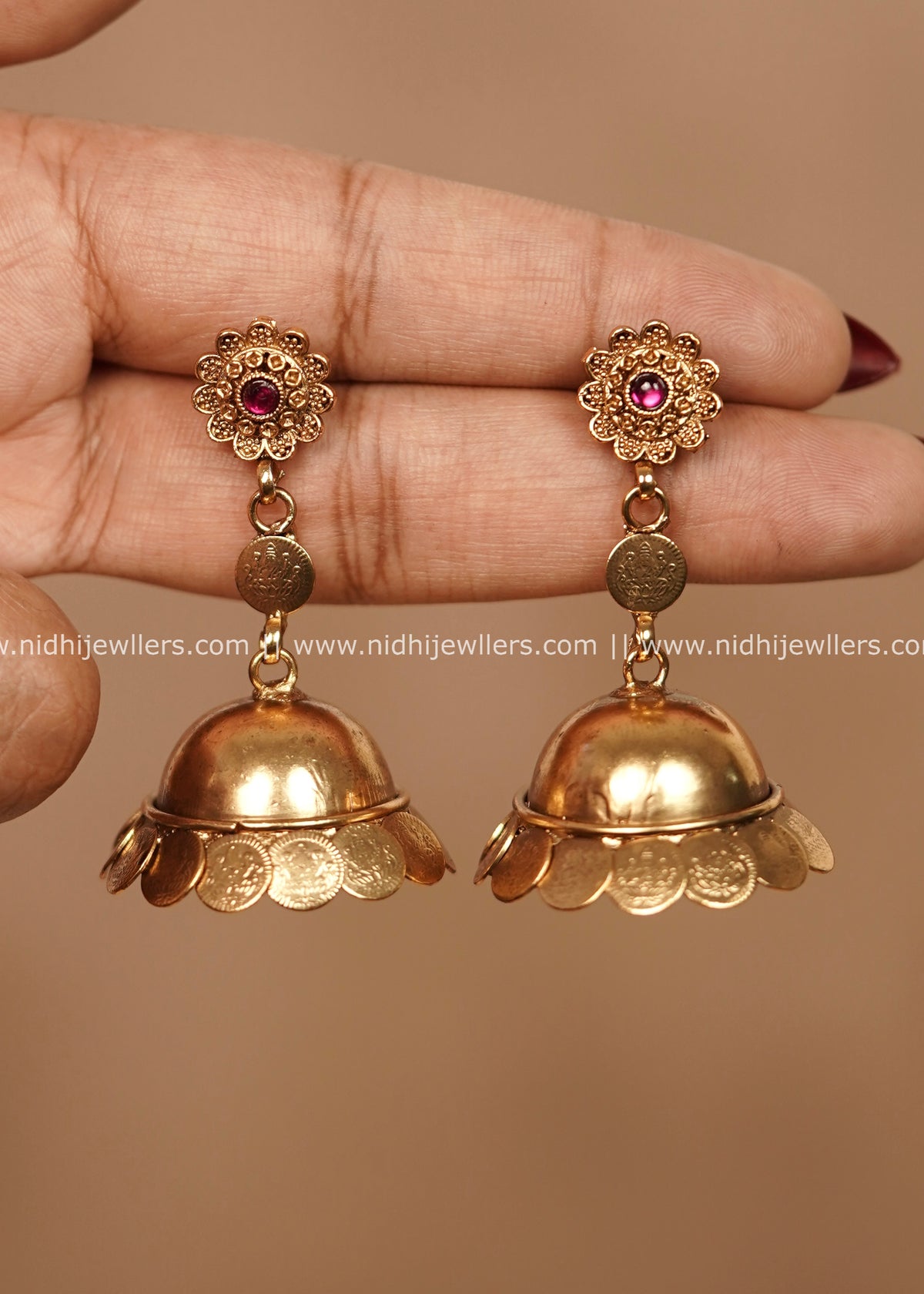Antique Goddess Lakshmi Kasu Coin Jhumkas – Keerthi