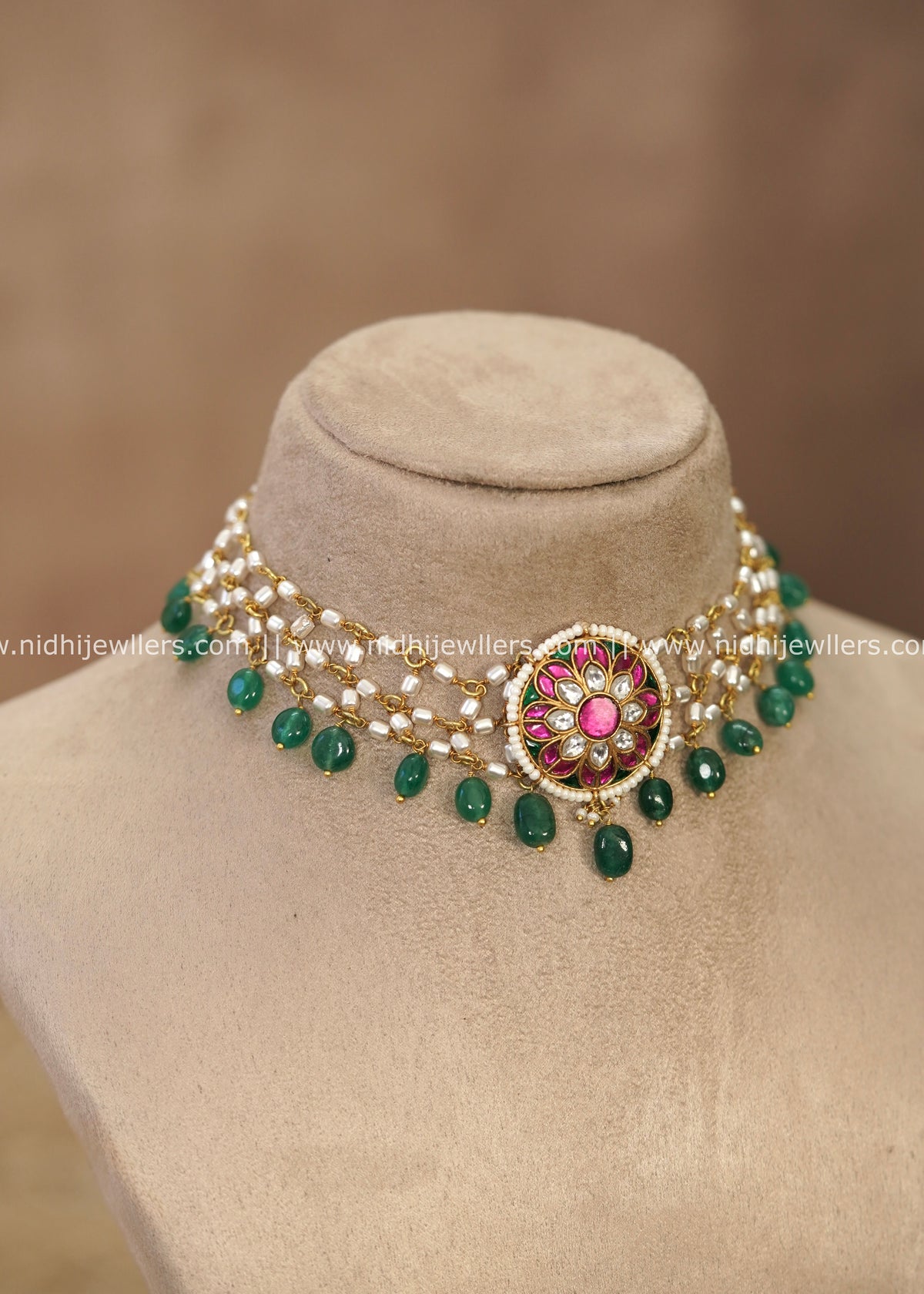 Premium Jadau Kundan & Floral Medallion Pearl Choker – Jyothika
