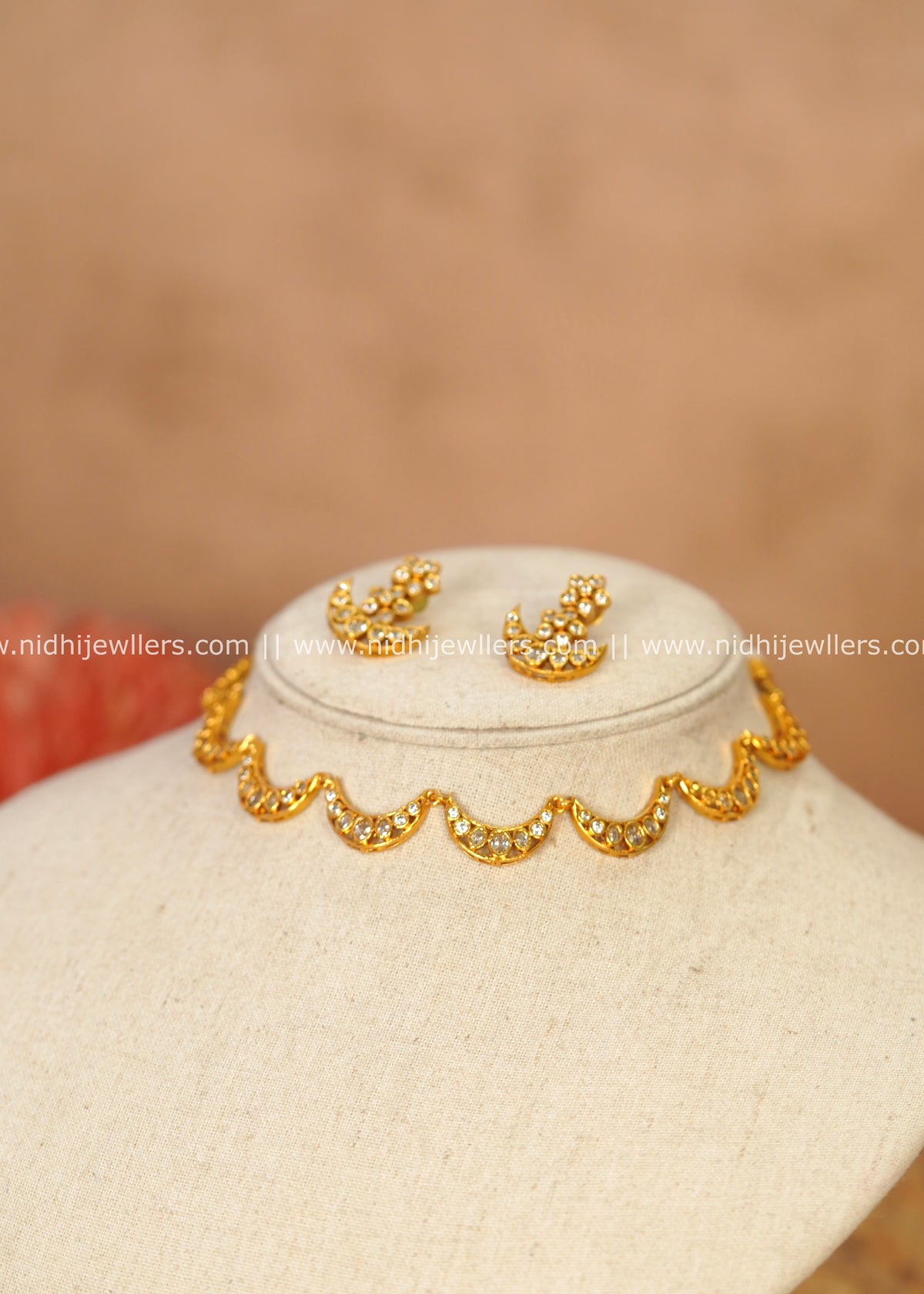 Sparkling AD Half-Moon Crescent Choker Set – Nilav