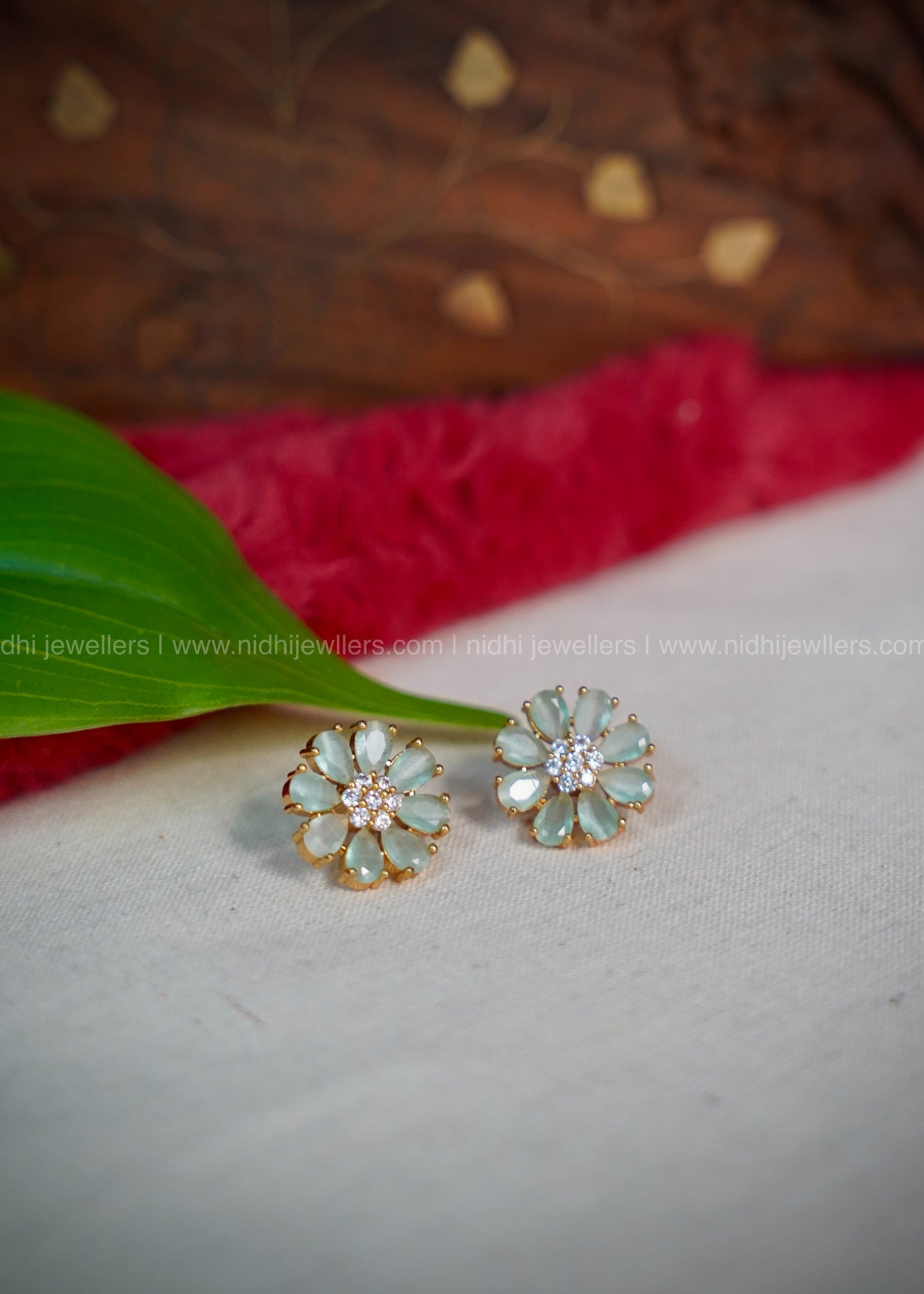 Dailywear mint green ad stone floral earring