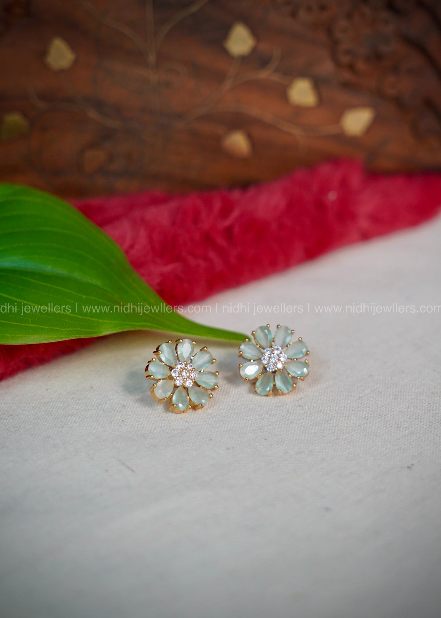 Dailywear mint green ad stone floral earring