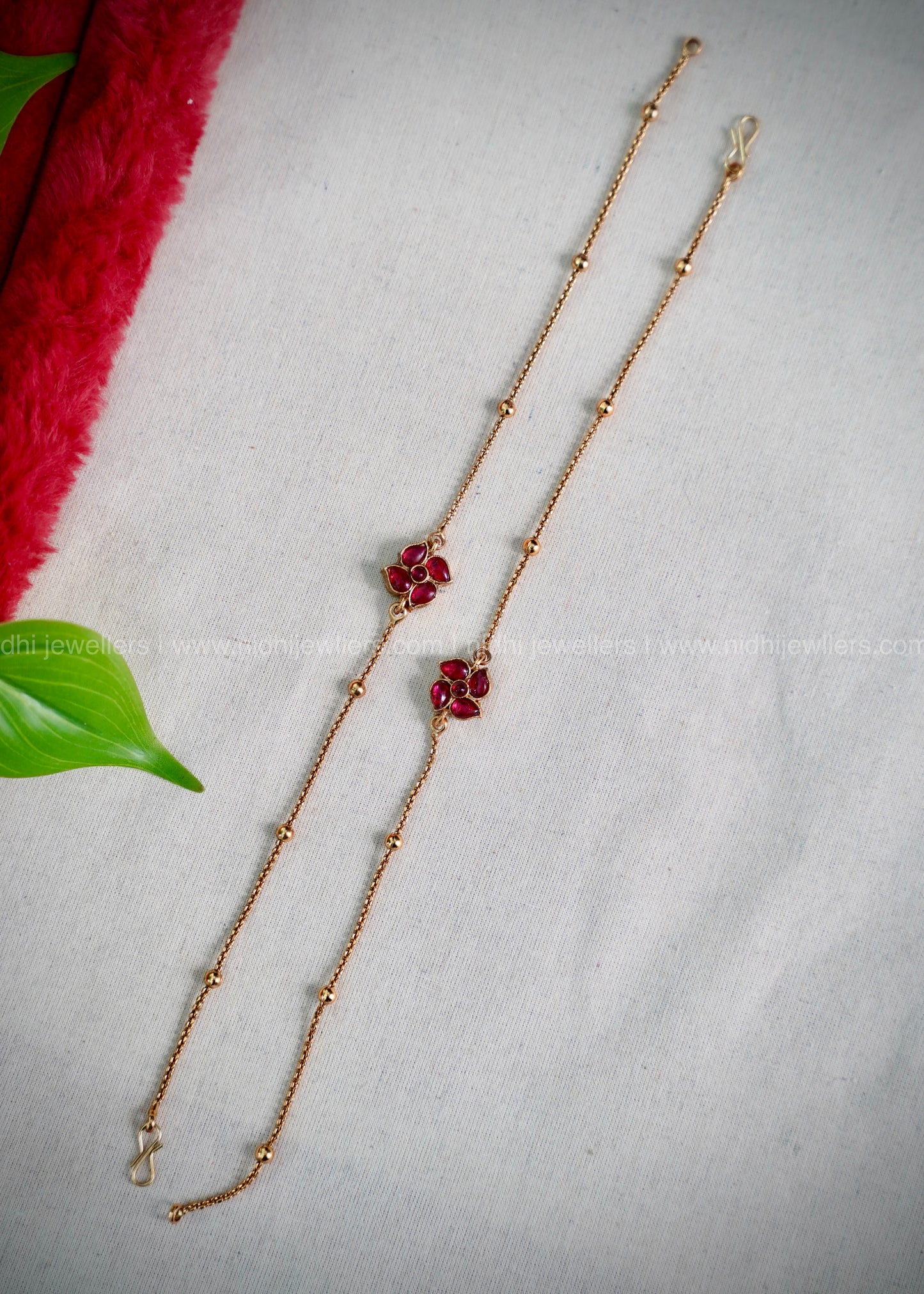 floral anklet blue and green double side