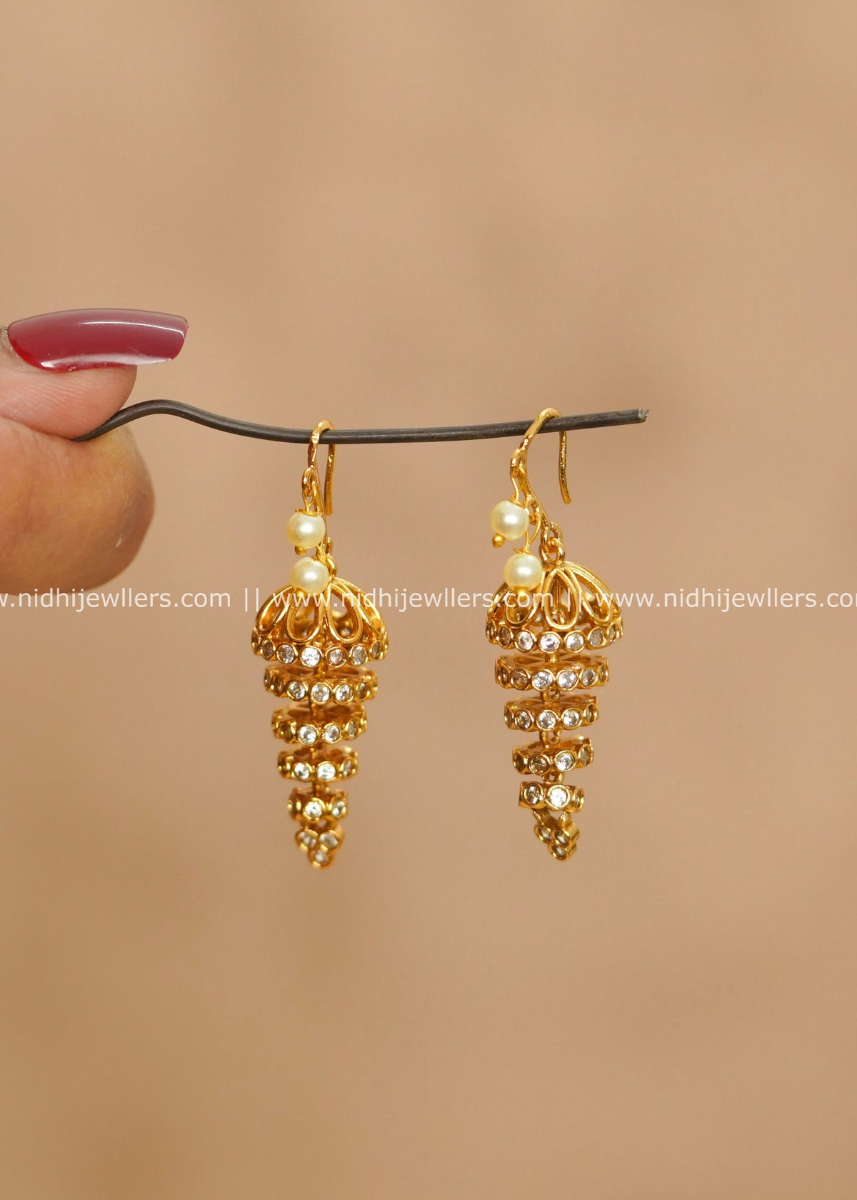 Delicate Multi-Tiered CZ Conical Jhumka Hook Earrings – Cathy