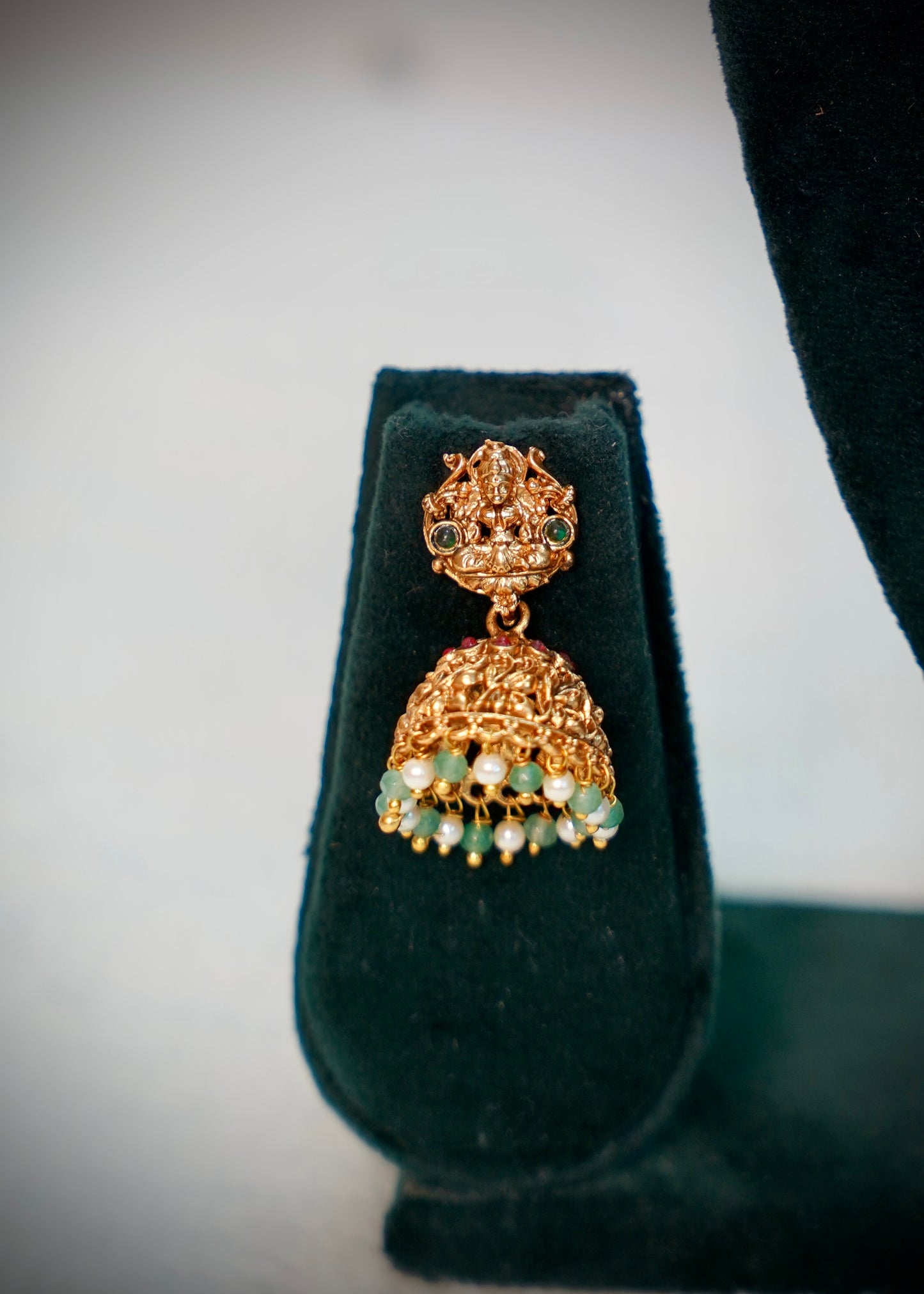 Premium Lakshmi haram with green Victorian beads