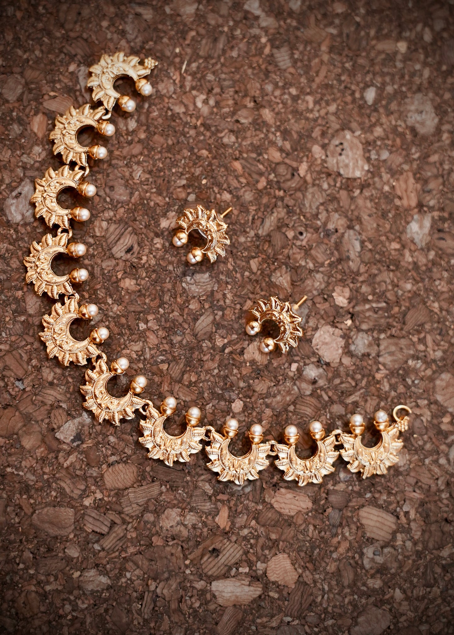 Traditional half moon Necklace with white beads