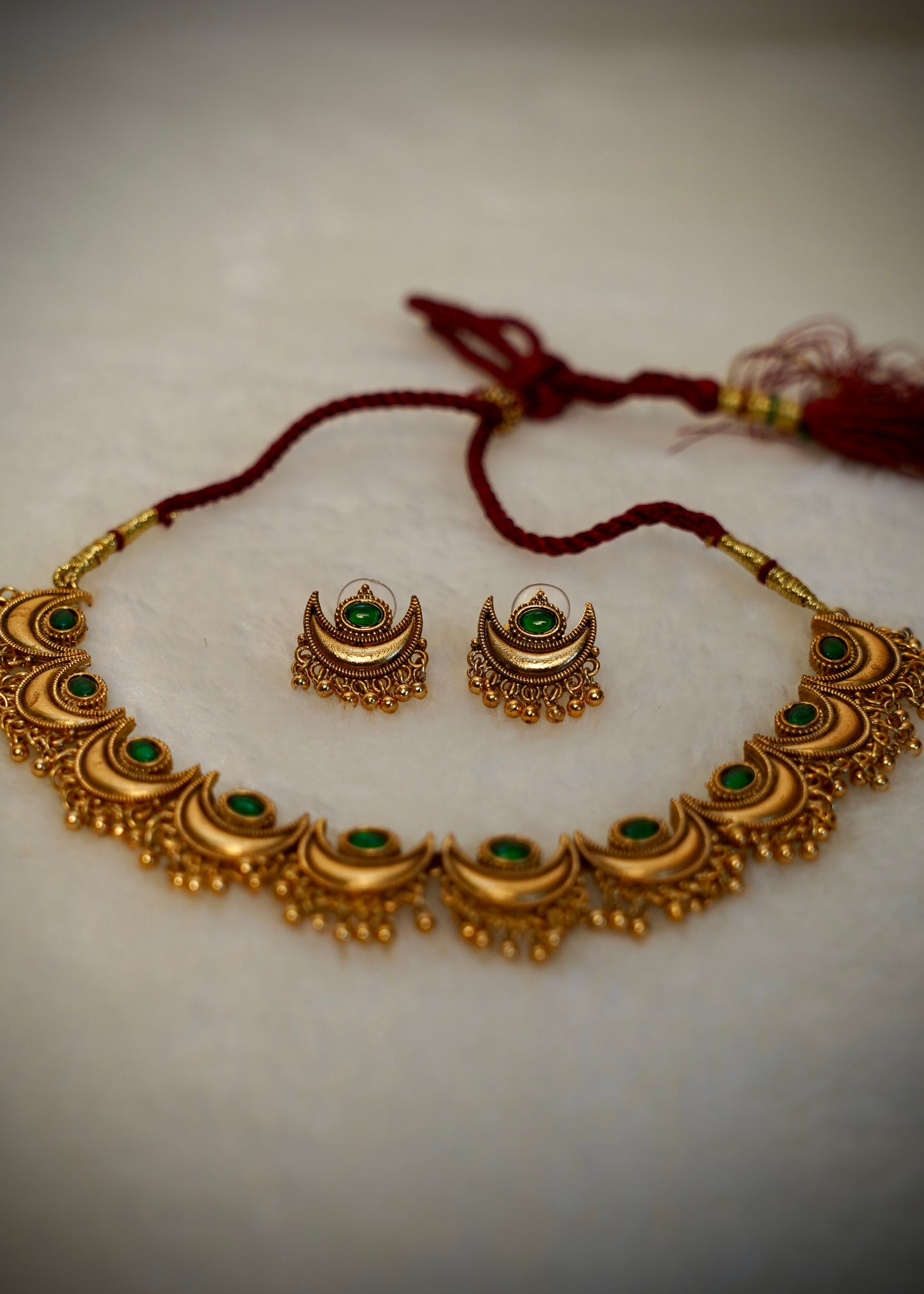 Traditional half moon Necklace -green