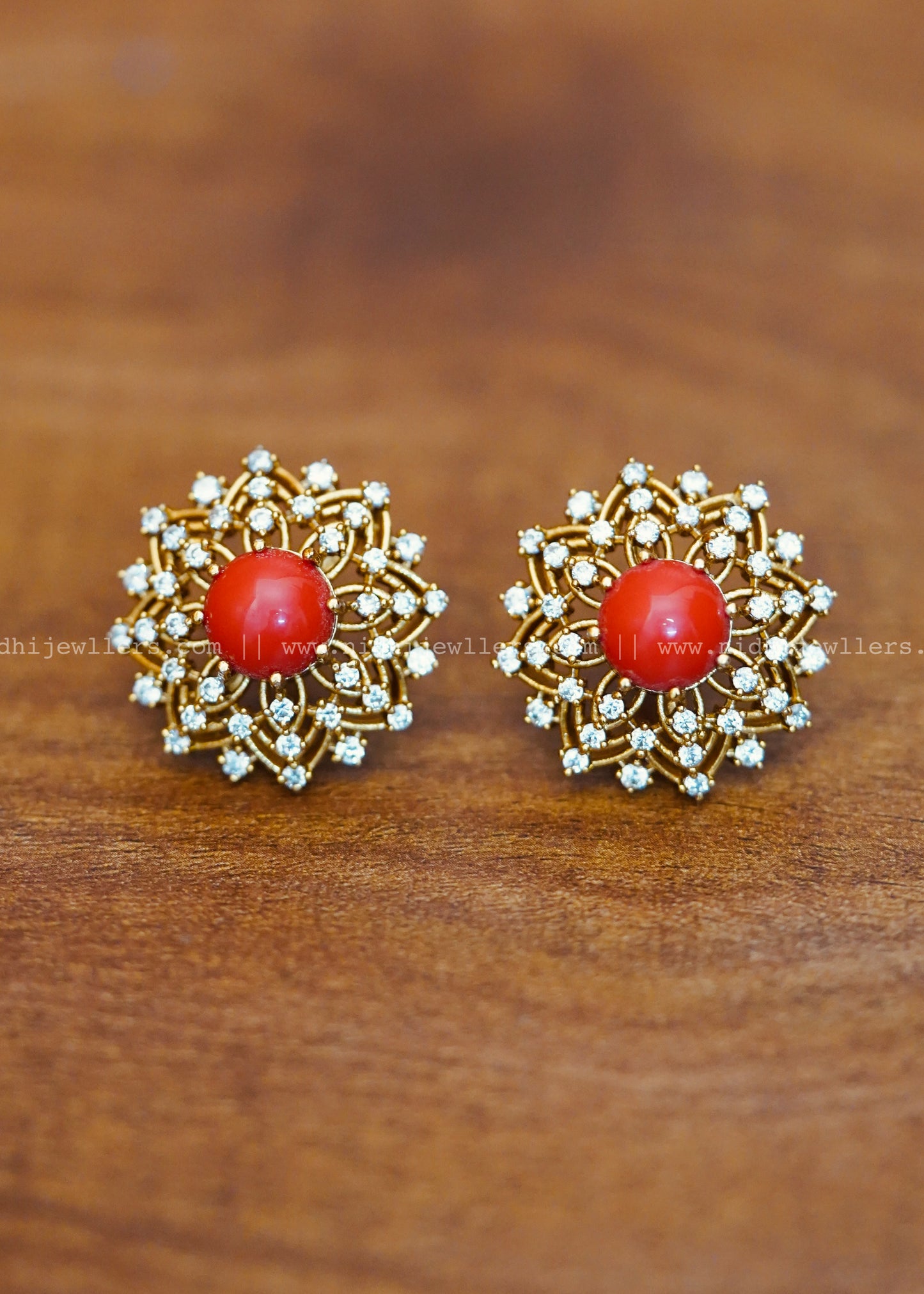 Premium coral white stone earring